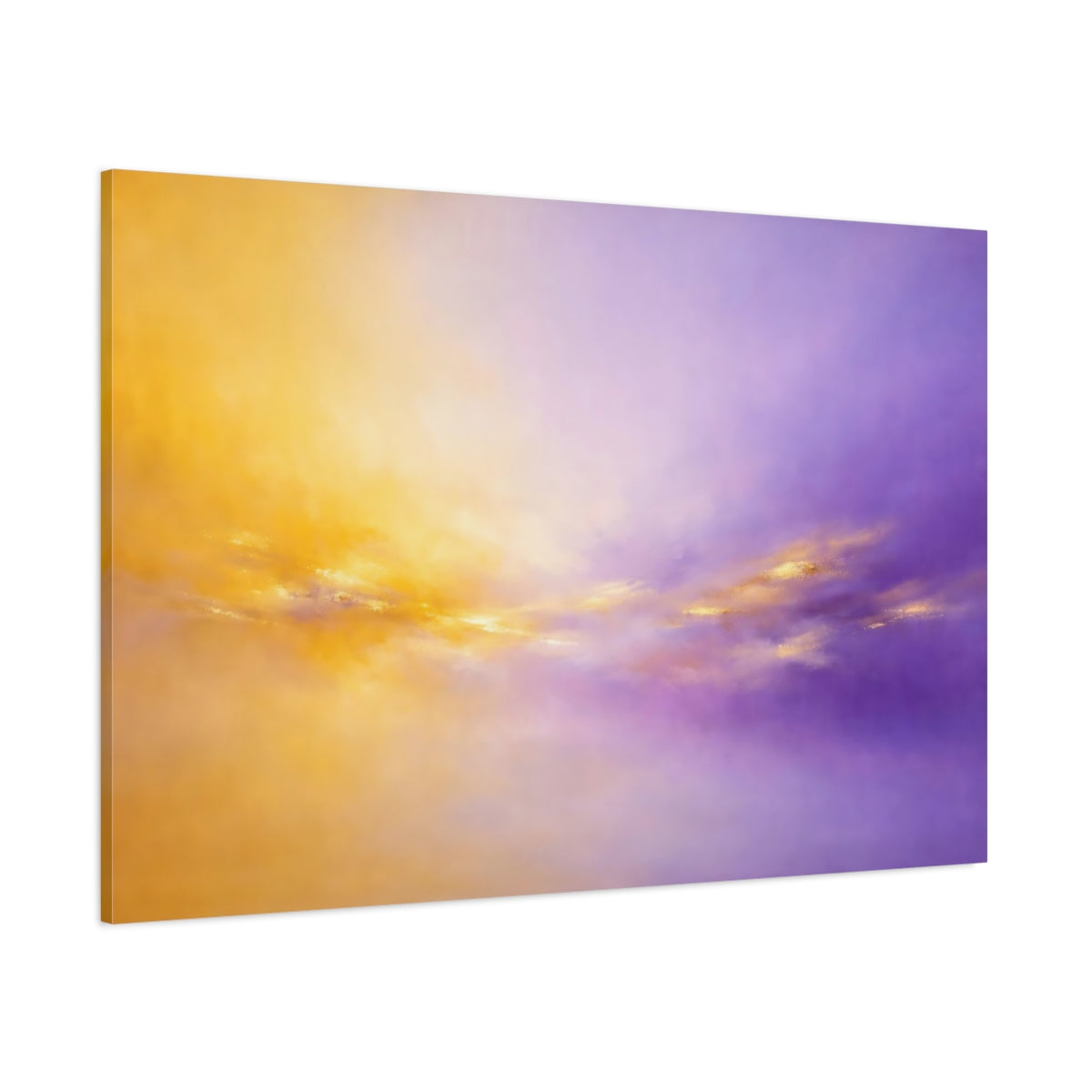 Main Mockup. Abstract Abstract Glow Purple And Gold shown as stretched canvas wall art