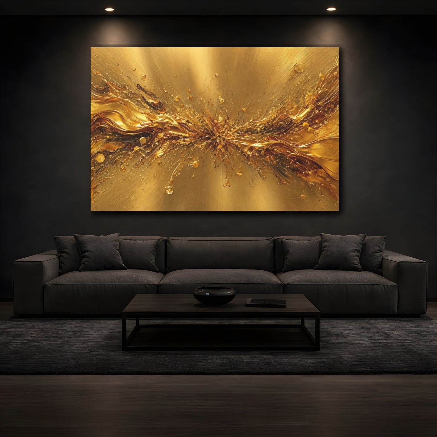 Mockup 4. Abstract Abstract Gold Golden Metallic shown as stretched canvas wall art