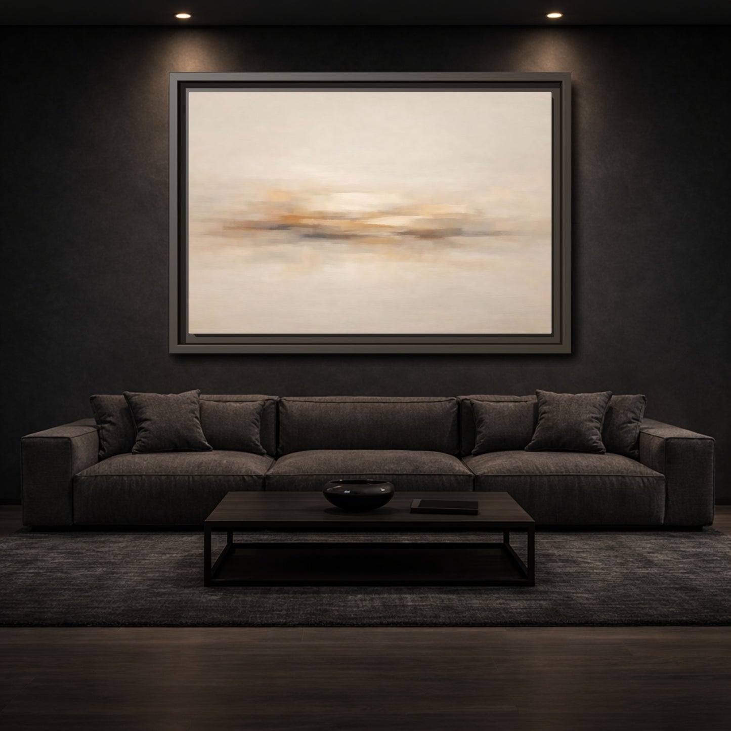 Mockup 2. Abstract Abstract Horizon Beige Abstract shown as stretched canvas wall art