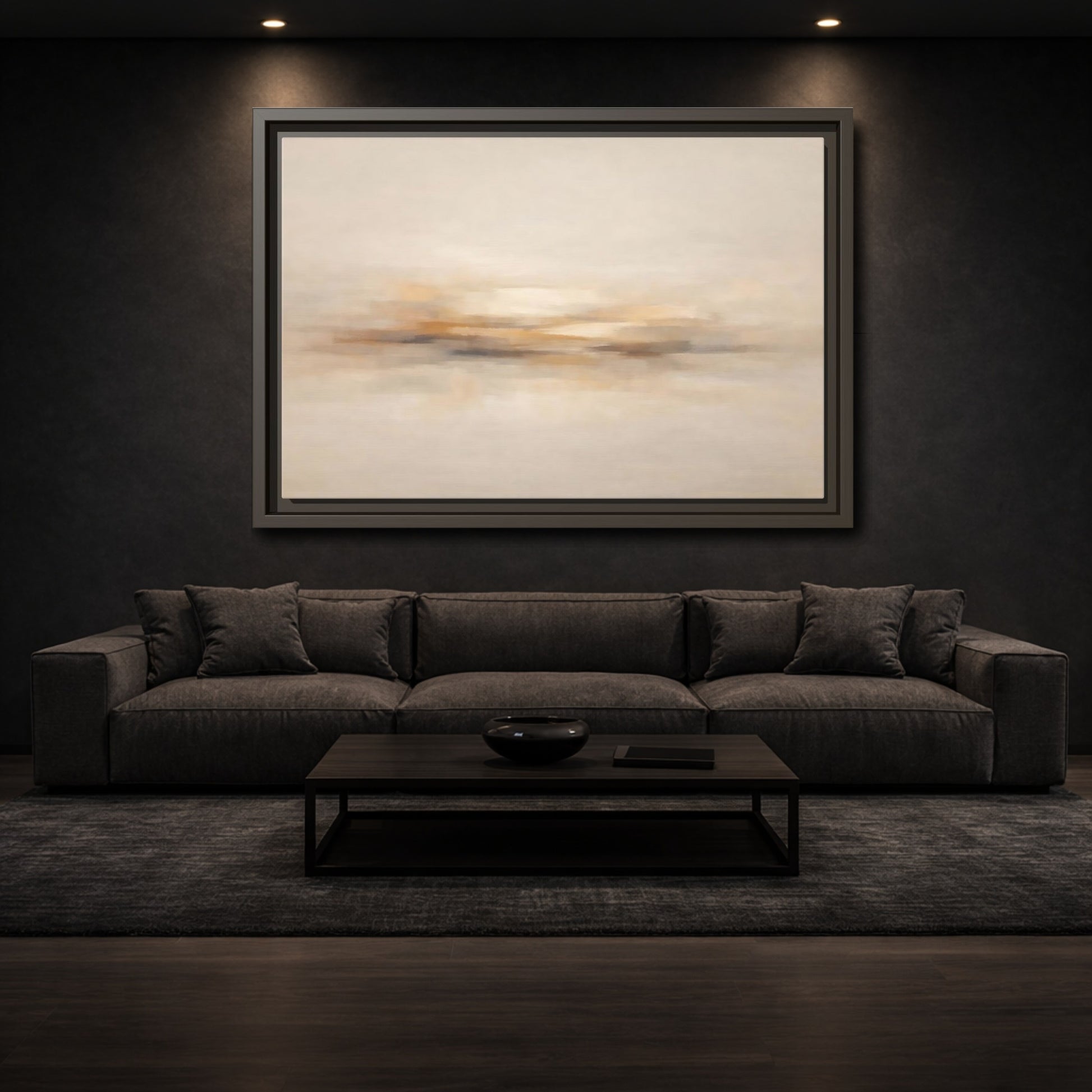 Mockup 2. Abstract Abstract Horizon Beige Abstract shown as stretched canvas wall art