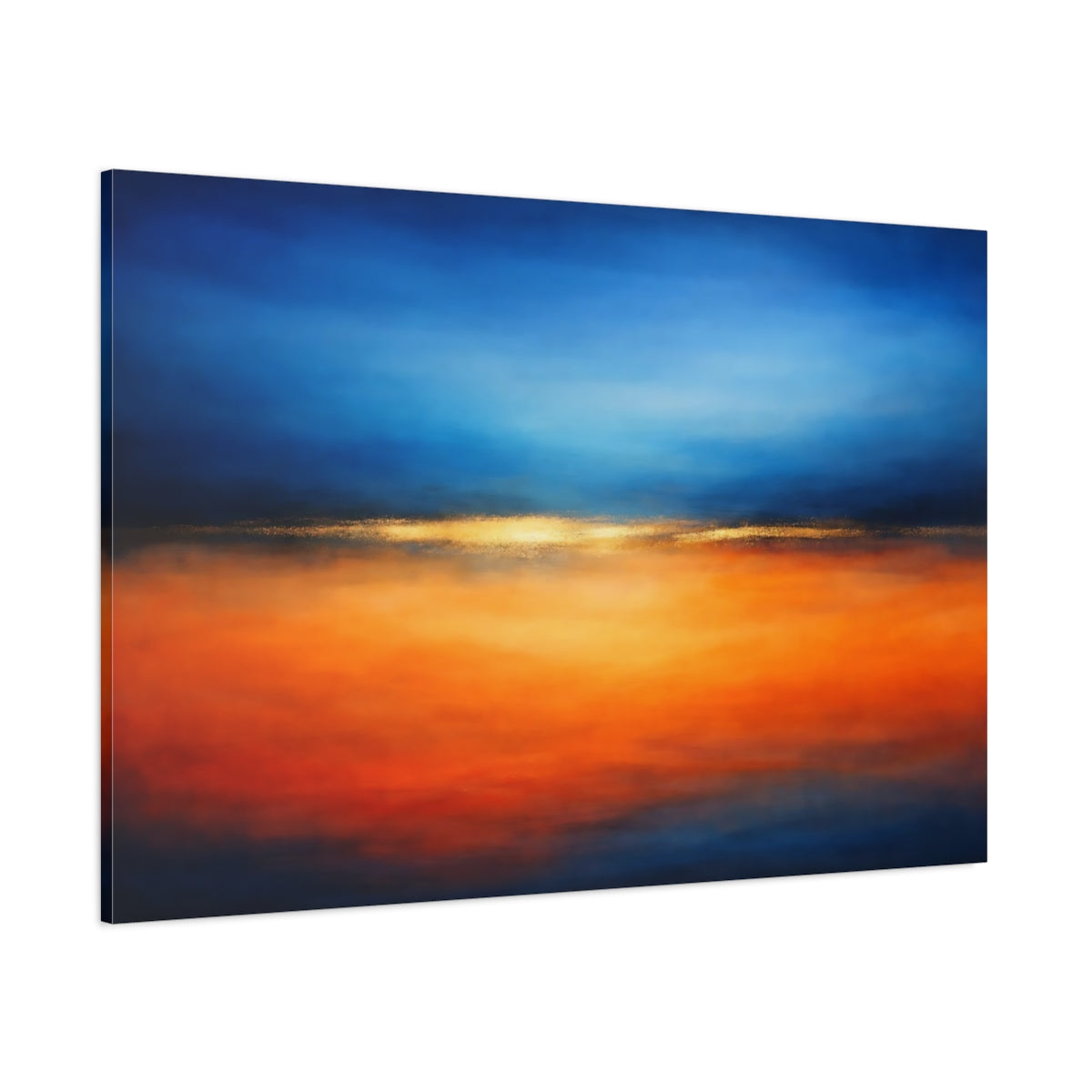 Main Mockup. Abstract Abstract Horizon Blue And Orange shown as stretched canvas wall art