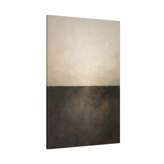 Main Mockup. Abstract Abstract Horizon Brown And Beige shown as stretched canvas wall art