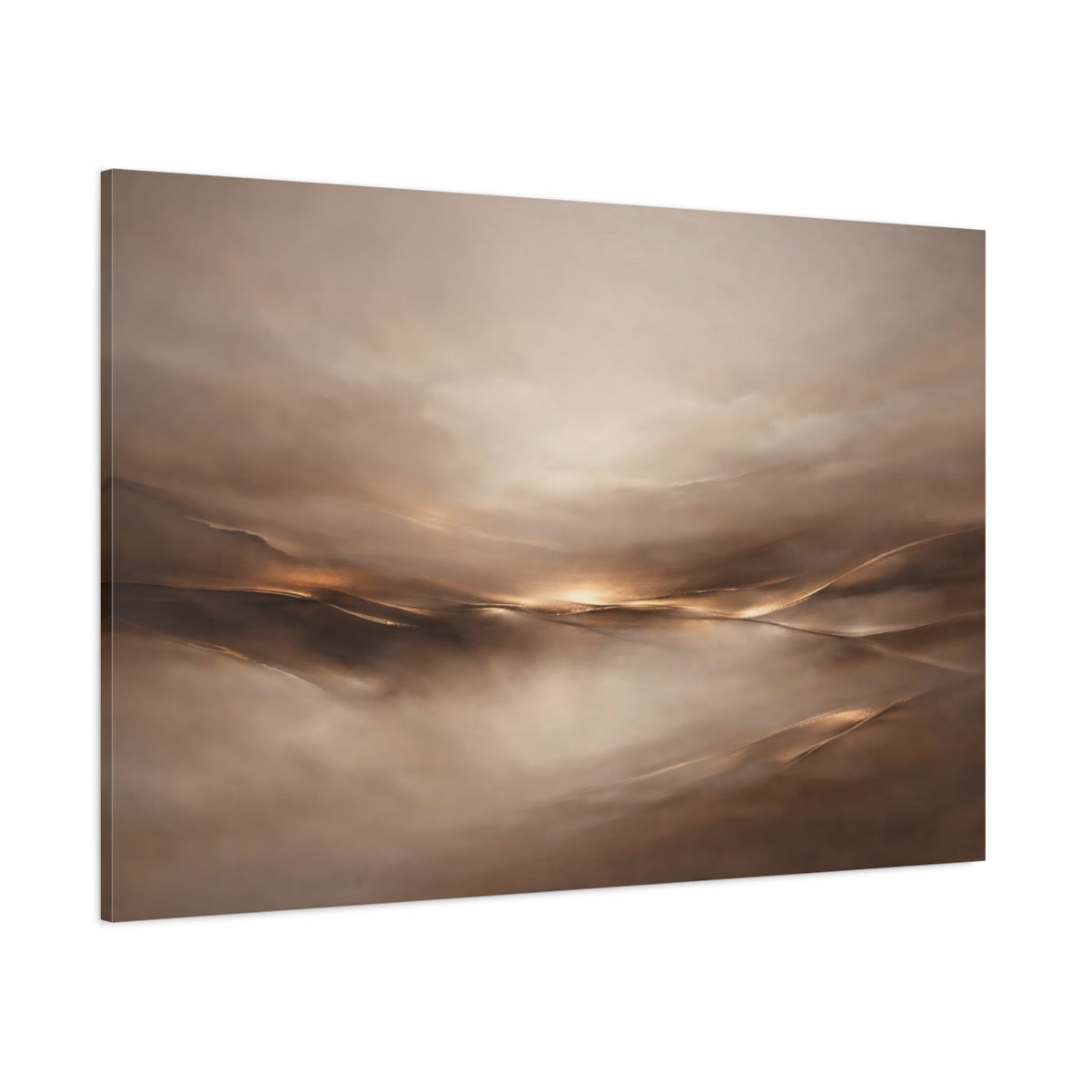 Main Mockup. Abstract Abstract Horizon Brown And Gold shown as stretched canvas wall art