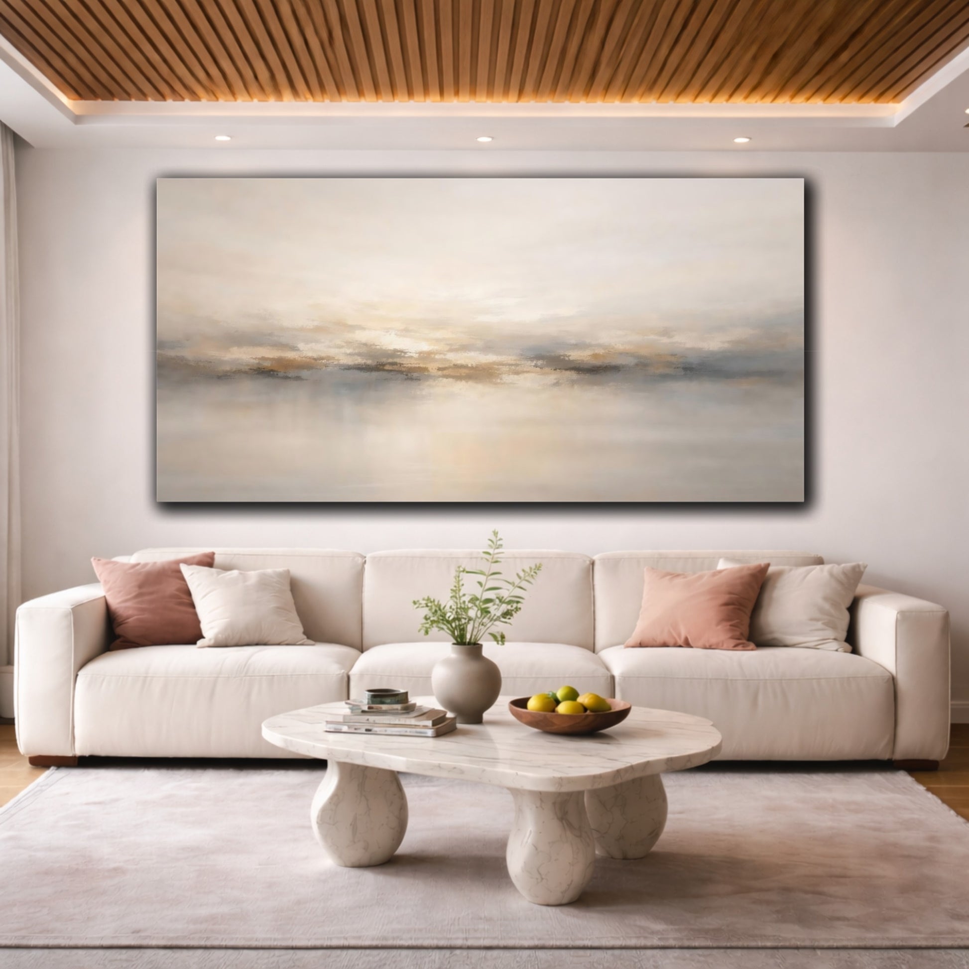 Mockup 3. Abstract Abstract Horizon Muted Abstract shown as stretched canvas wall art