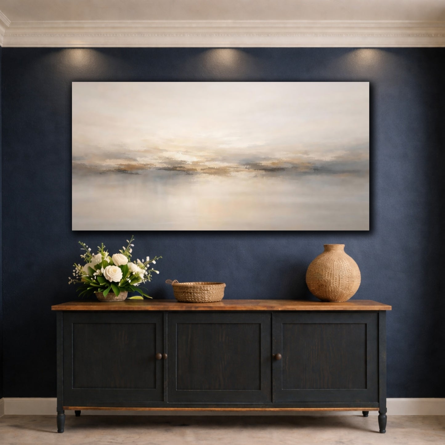 Mockup 4. Abstract Abstract Horizon Muted Abstract shown as stretched canvas wall art