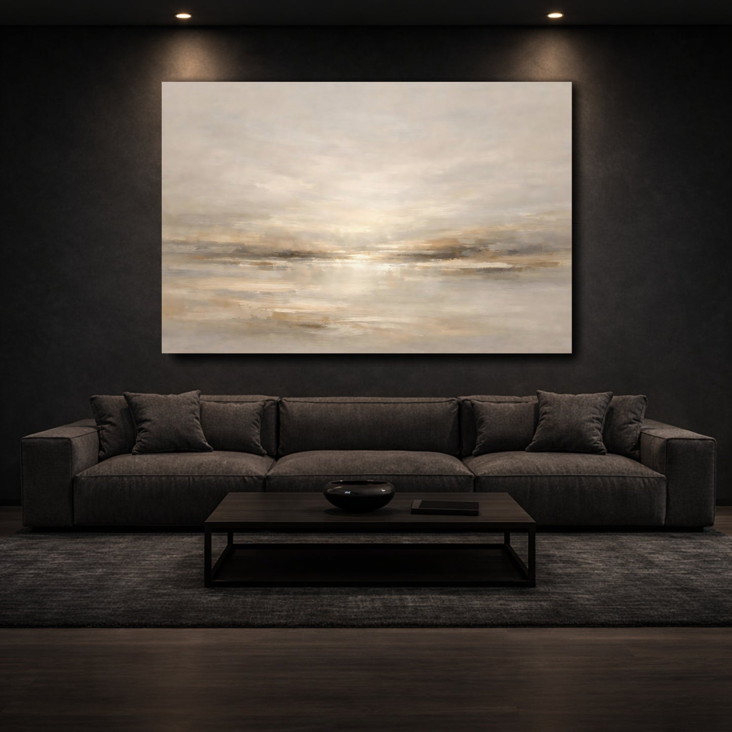 Mockup 2. Abstract Abstract Horizon Neutral Tones shown as stretched canvas wall art