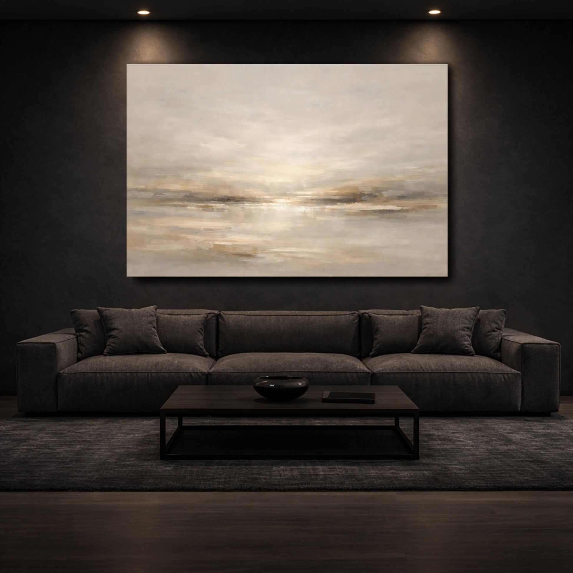 Mockup 2. Abstract Abstract Horizon Neutral Tones shown as stretched canvas wall art