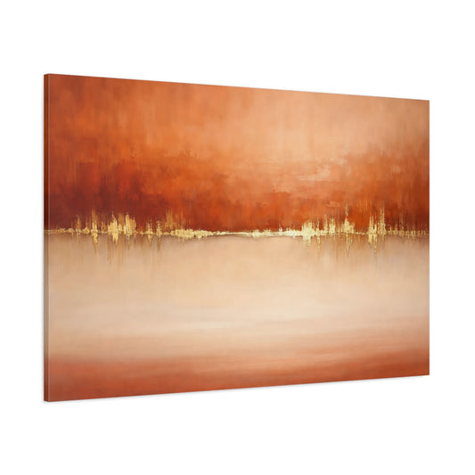Main Mockup. Abstract Abstract Horizon Orange Gold Abstract shown as stretched canvas wall art
