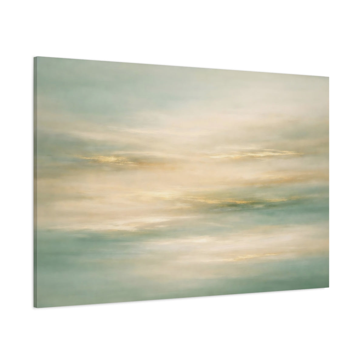 Main Mockup. Abstract Abstract Horizon Teal Gold Abstract shown as stretched canvas wall art