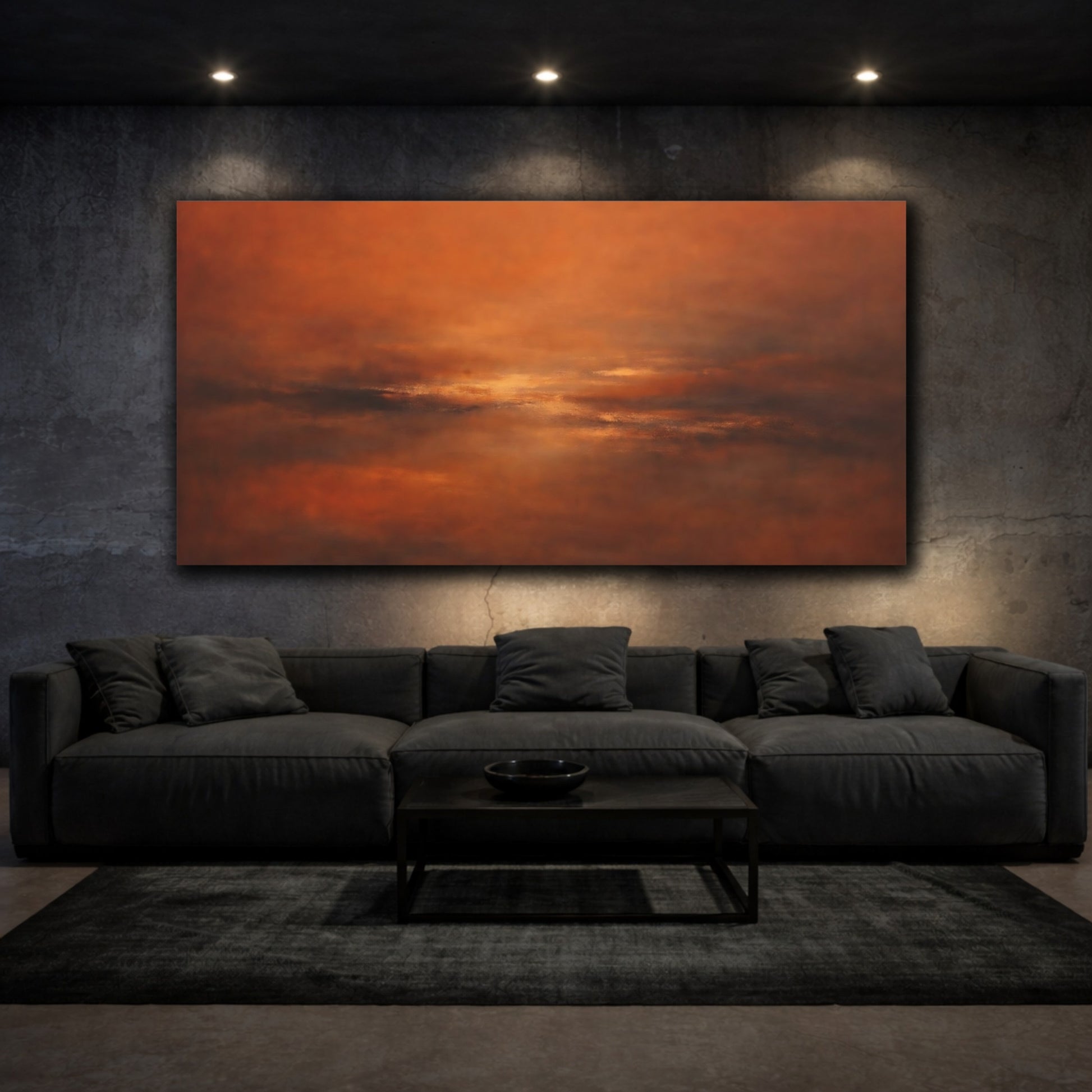 Mockup 2. Abstract Abstract Horizon Warm Abstract shown as stretched canvas wall art