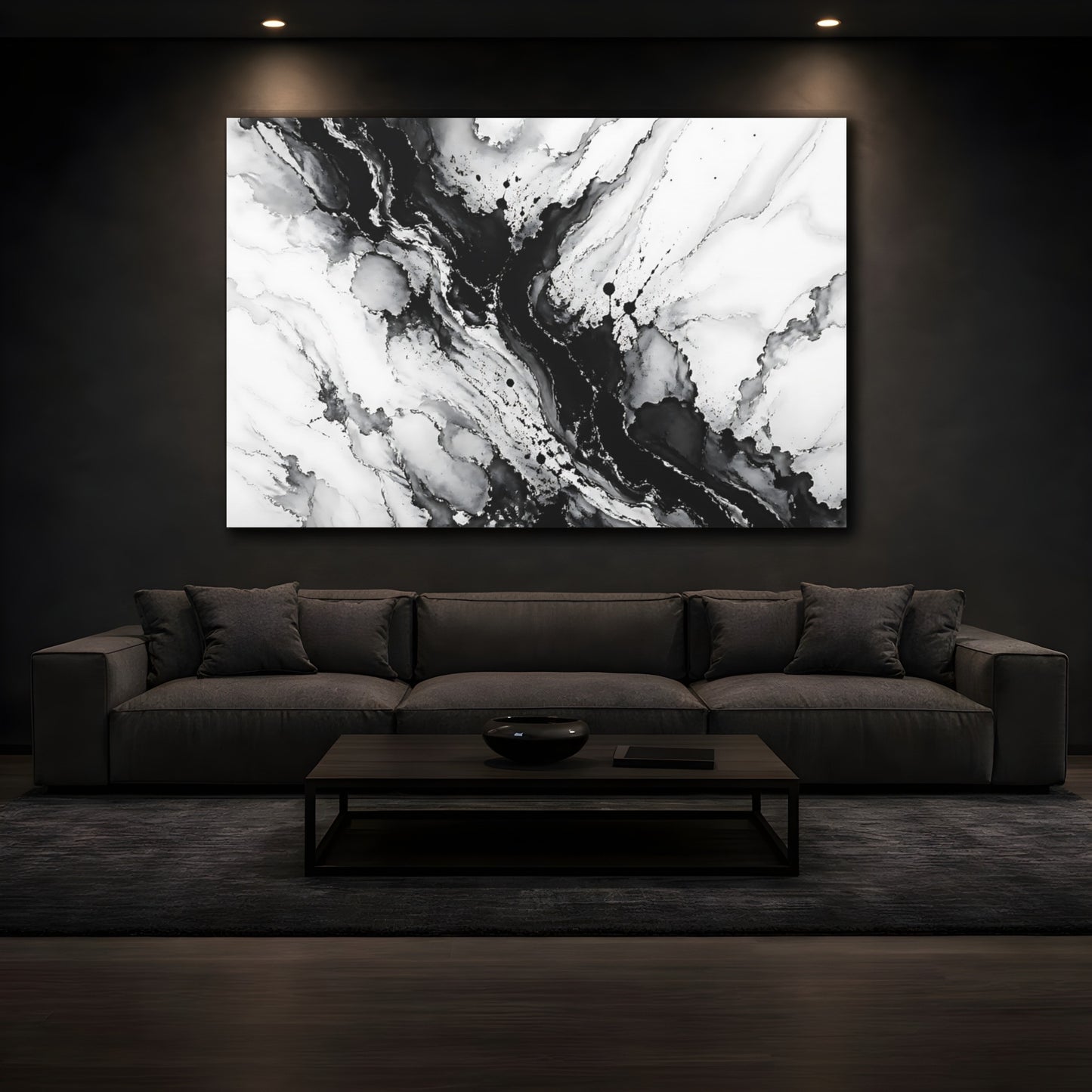 Mockup 4. Abstract Abstract Ink Black And White shown as stretched canvas wall art