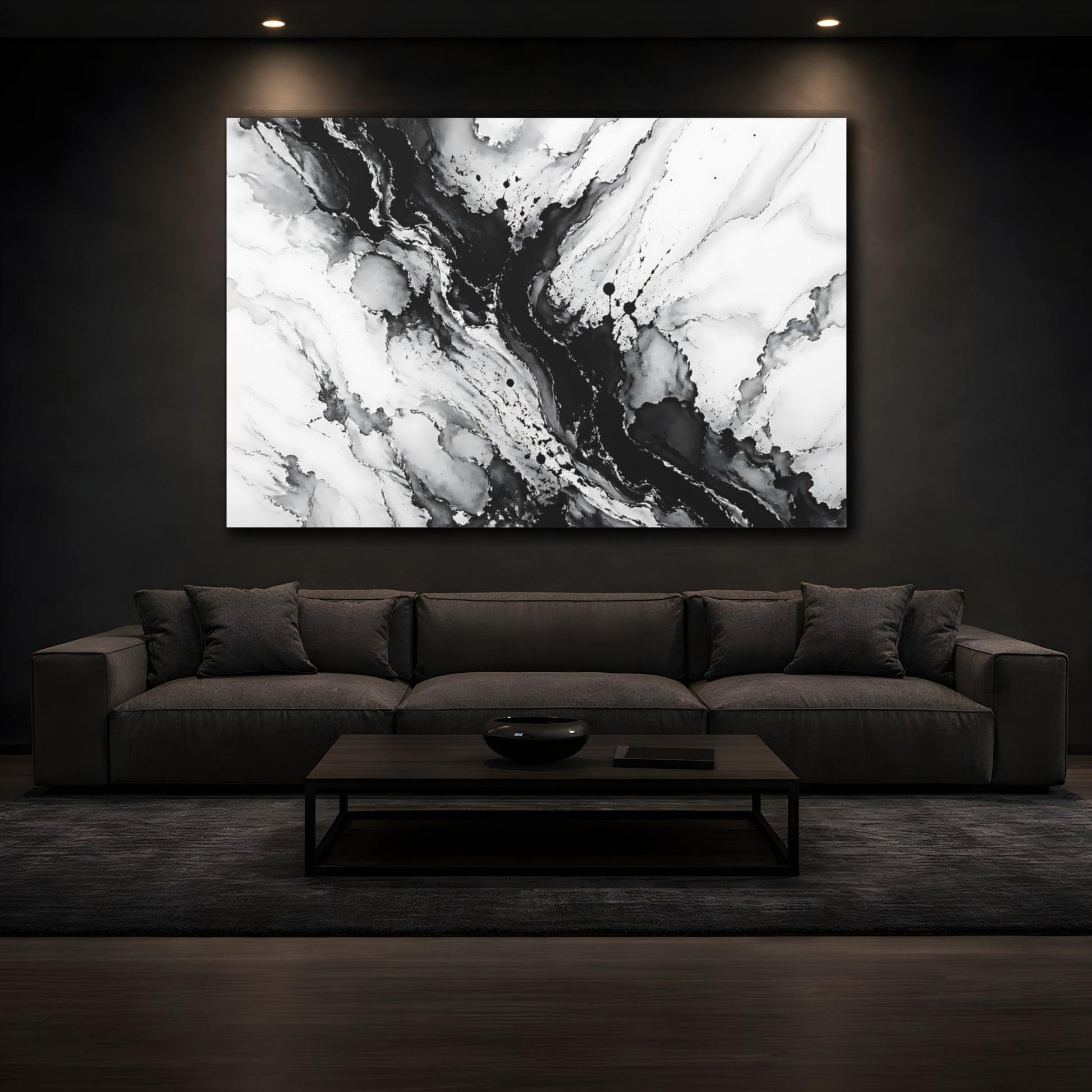 Mockup 4. Abstract Abstract Ink Black And White shown as stretched canvas wall art