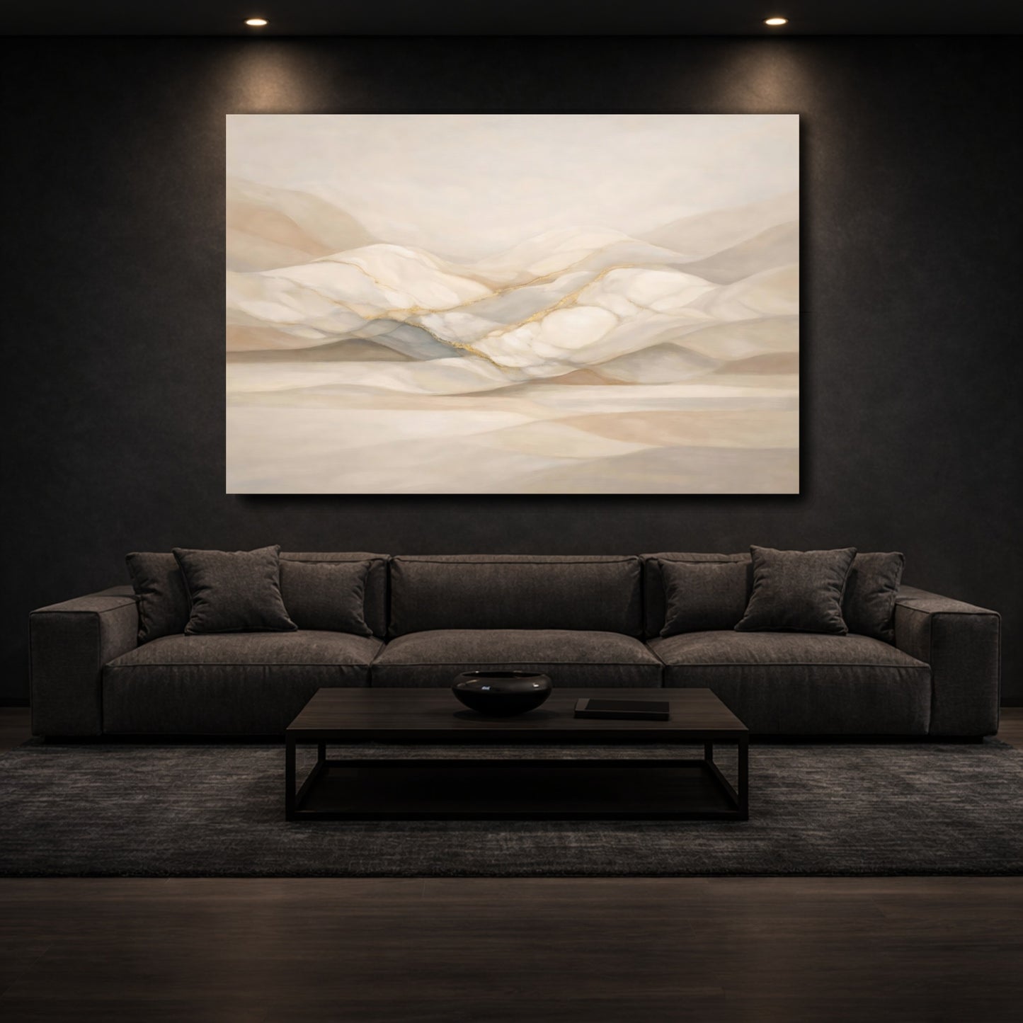 Mockup 2. Abstract Abstract Landscape Beige Gold shown as stretched canvas wall art