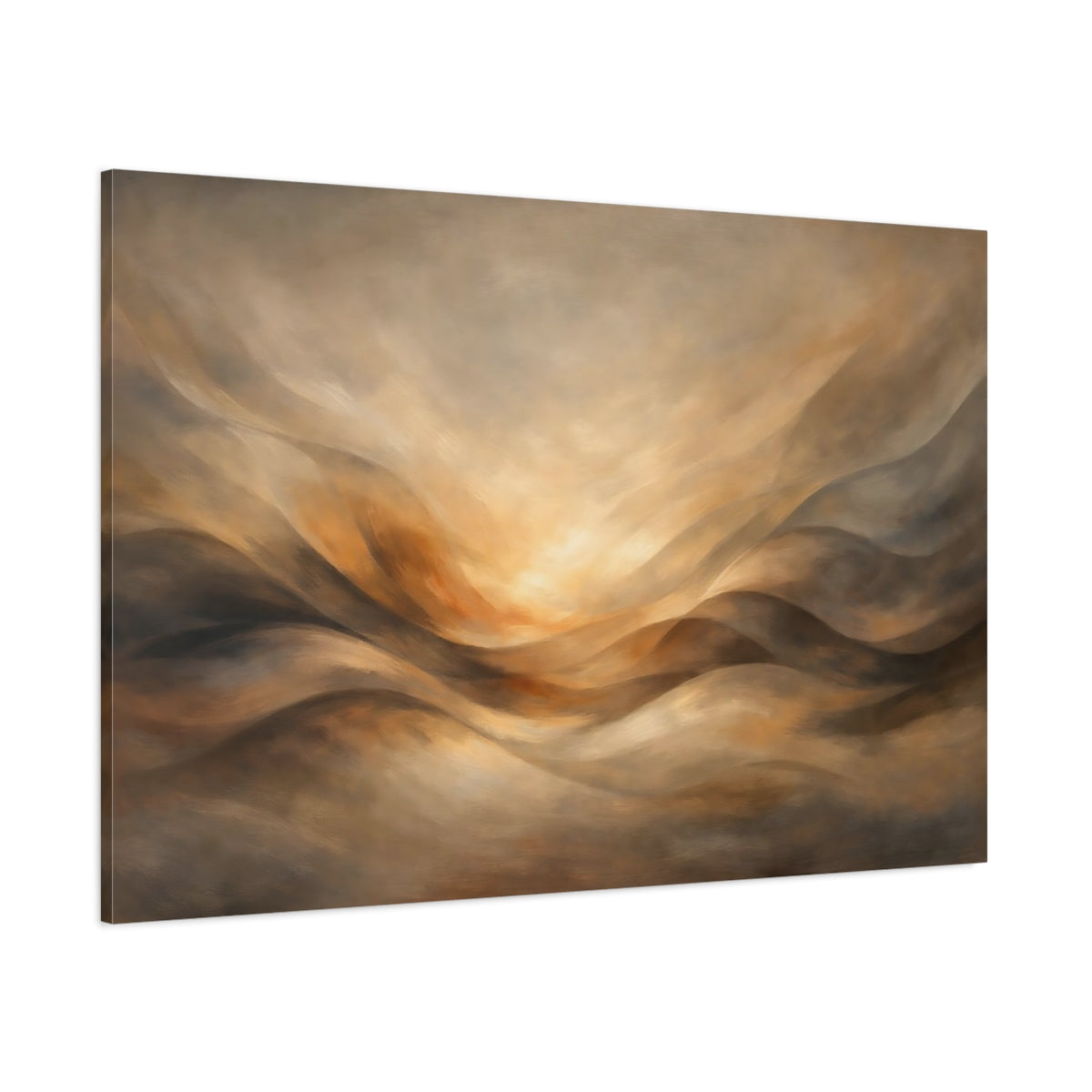 Main Mockup. Abstract Abstract Landscape Brown And Gold shown as stretched canvas wall art