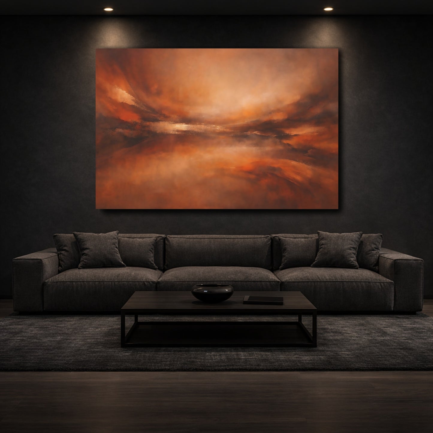 Mockup 2. Abstract Abstract Landscape Brown And Orange shown as stretched canvas wall art