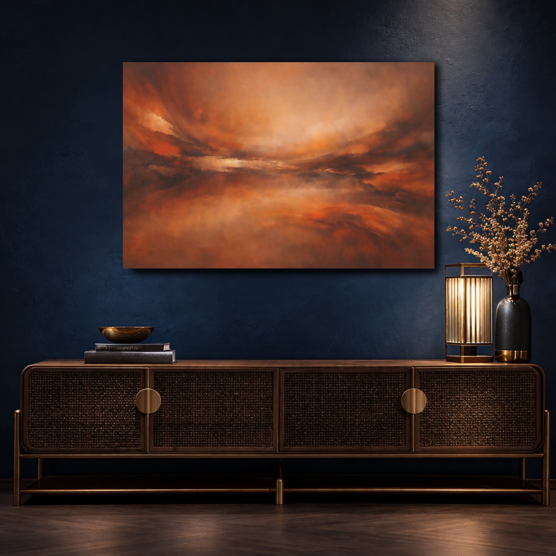 Mockup 4. Abstract Abstract Landscape Brown And Orange shown as stretched canvas wall art