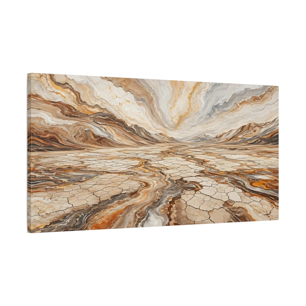 Main Mockup. Abstract Abstract Landscape Brown Gold Abstract shown as stretched canvas wall art