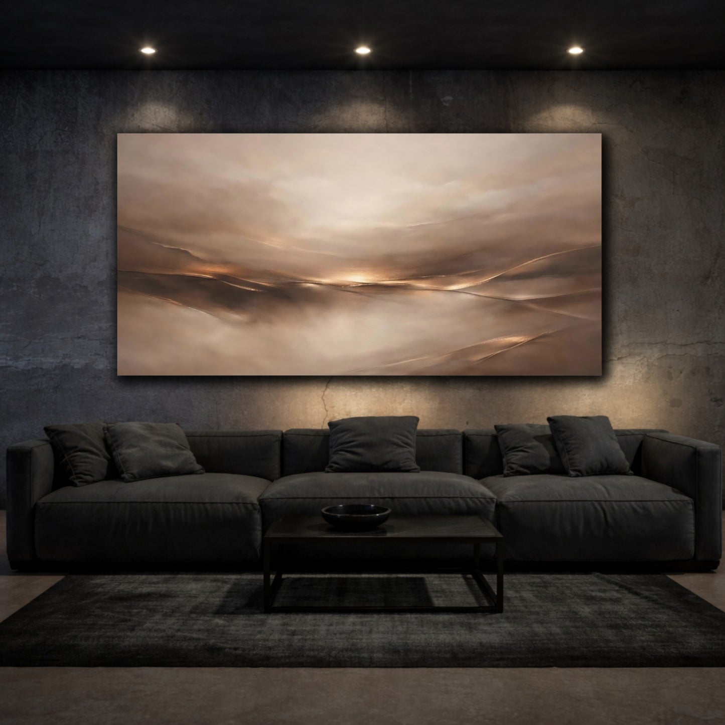 Mockup 2. Abstract Abstract Landscape Brown Gold Abstract shown as stretched canvas wall art