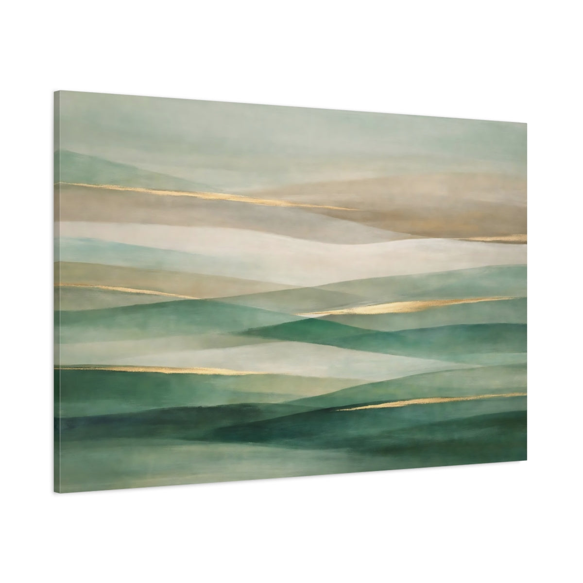 Main Mockup. Abstract Abstract Landscape Green Gold Abstract shown as stretched canvas wall art