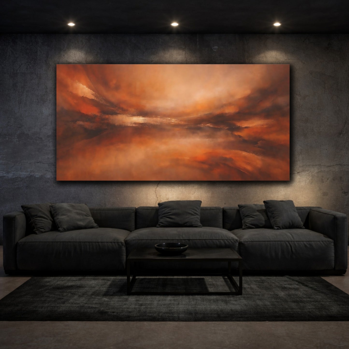 Mockup 2. Abstract Abstract Landscape Orange And Brown shown as stretched canvas wall art