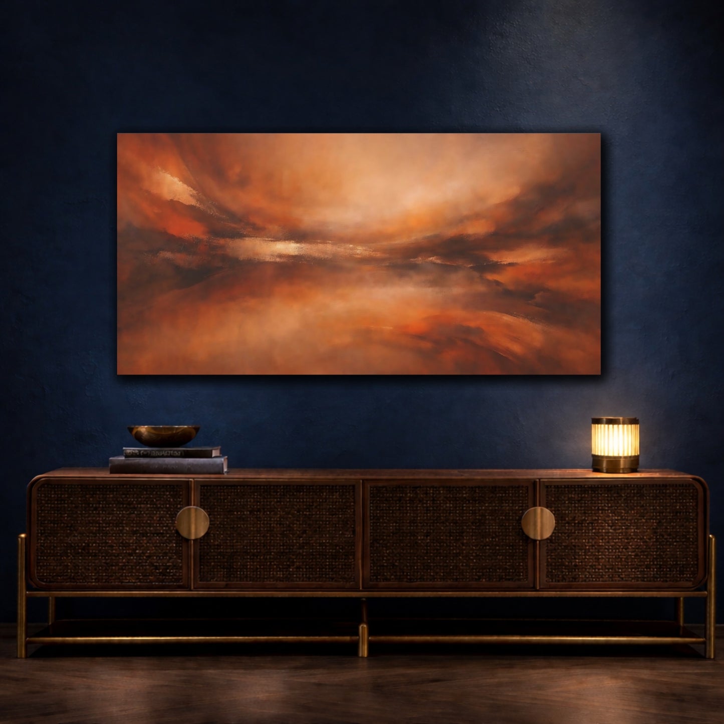 Mockup 4. Abstract Abstract Landscape Orange And Brown shown as stretched canvas wall art