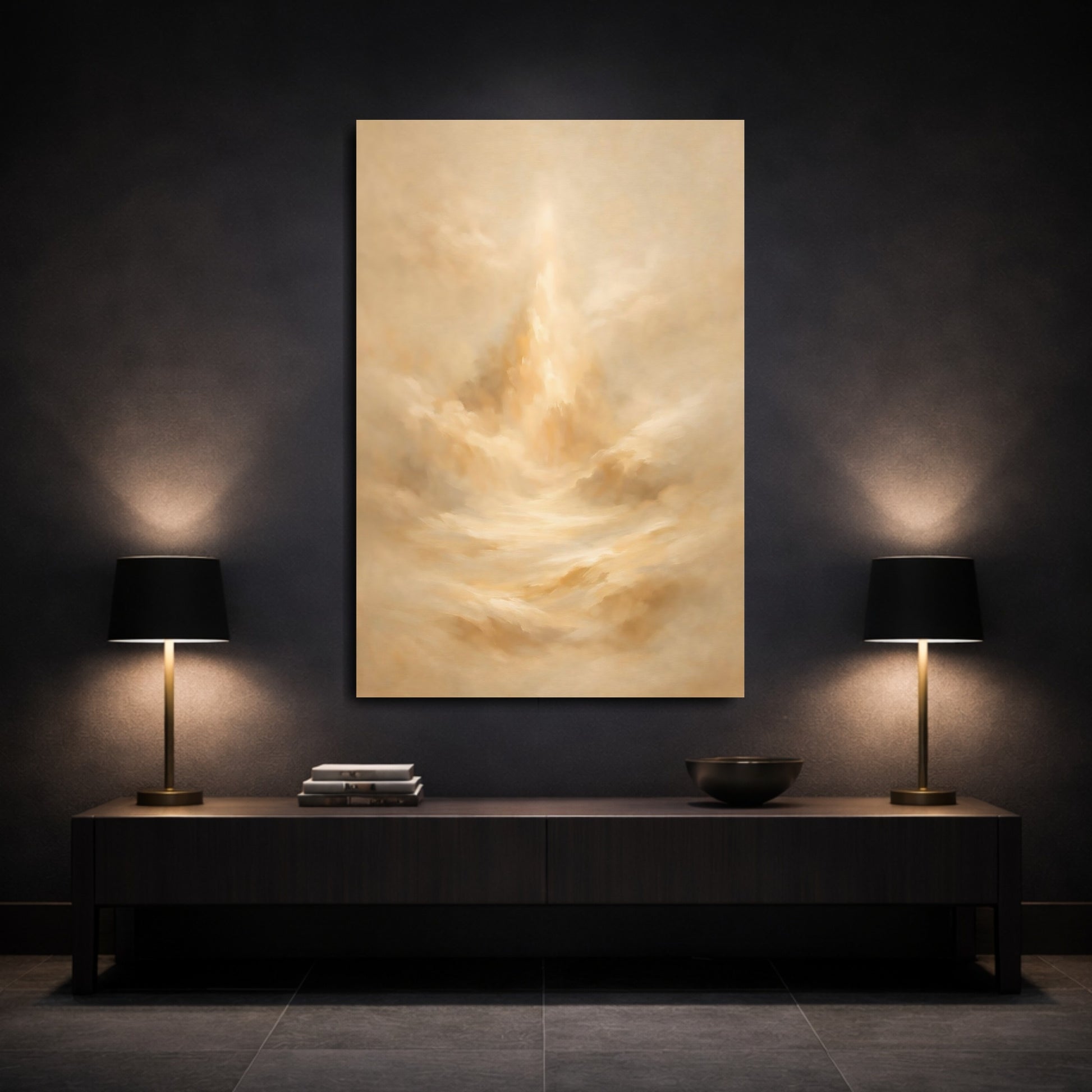 Mockup 2. Abstract Abstract Landscape Warm Abstract Art shown as stretched canvas wall art