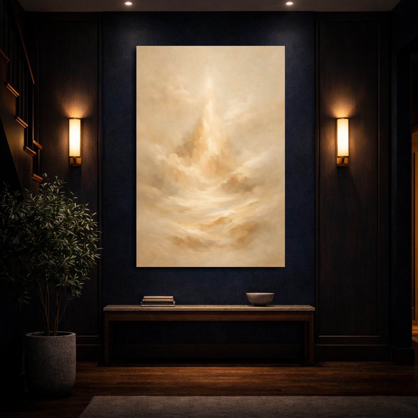 Mockup 3. Abstract Abstract Landscape Warm Abstract Art shown as stretched canvas wall art
