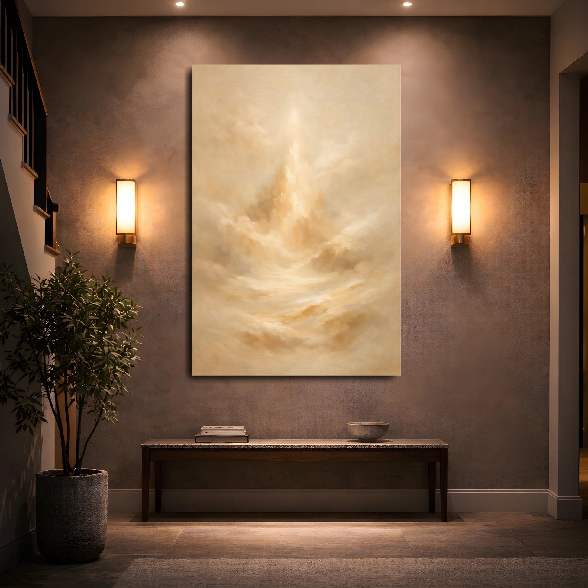 Mockup 4. Abstract Abstract Landscape Warm Abstract Art shown as stretched canvas wall art