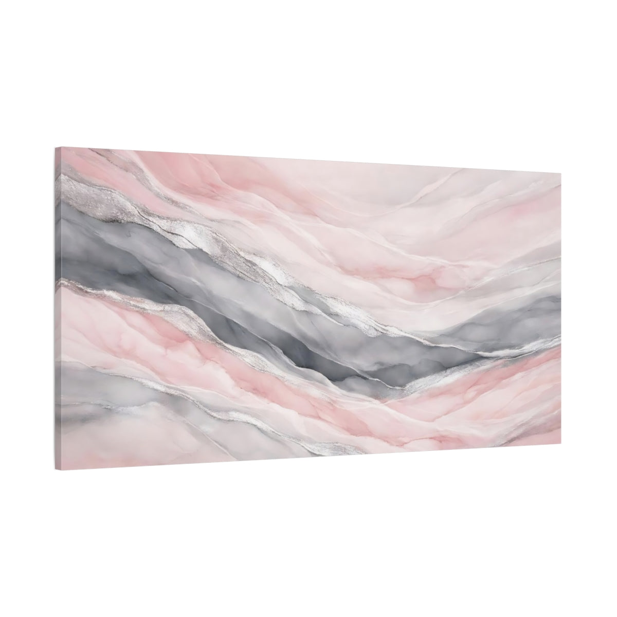 Main Mockup. Abstract Abstract Layers Pink And Grey shown as stretched canvas wall art