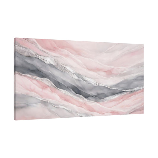 Main Mockup. Abstract Abstract Layers Pink And Grey shown as stretched canvas wall art