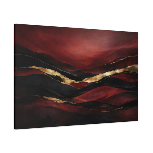 Main Mockup. Abstract Abstract Layers Red Black Gold Abstract shown as stretched canvas wall art