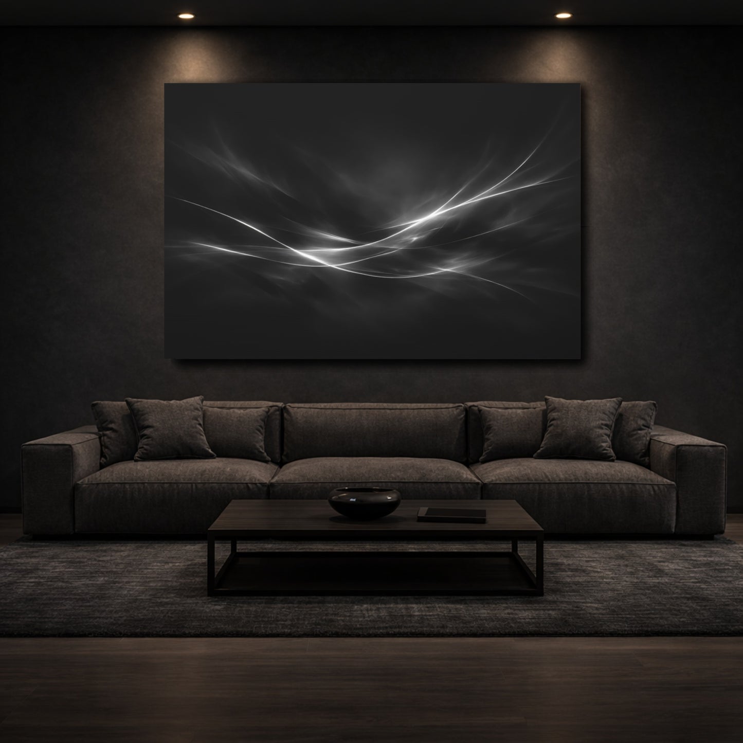 Mockup 2. Abstract Abstract Light Black White Abstract shown as stretched canvas wall art