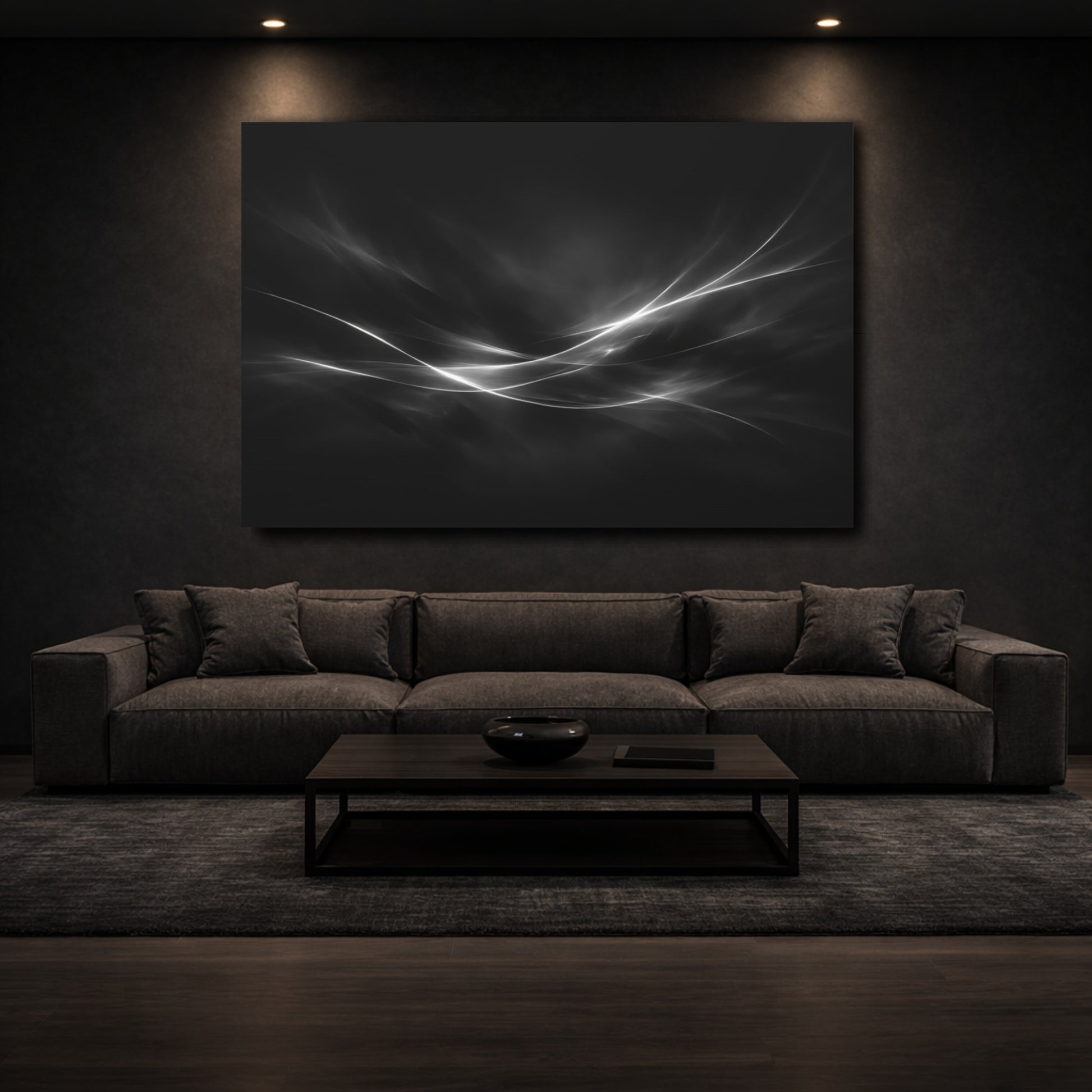 Mockup 2. Abstract Abstract Light Black White Abstract shown as stretched canvas wall art