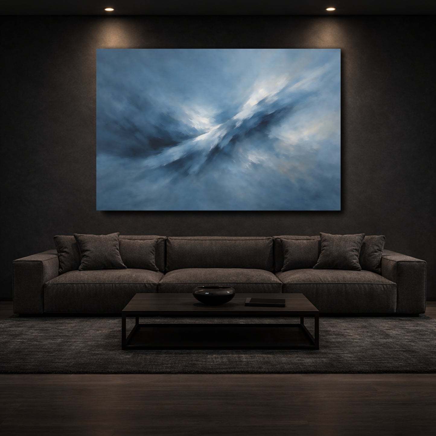 Mockup 2. Abstract Abstract Light Blue Abstract Light shown as stretched canvas wall art