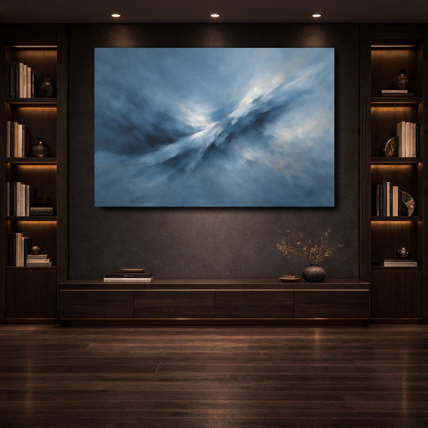 Mockup 3. Abstract Abstract Light Blue Abstract Light shown as stretched canvas wall art