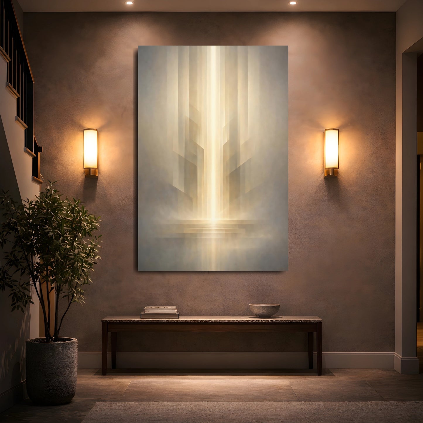 Abstract Abstract Light Gold And Gray Abstract shown as front canvas room wall art