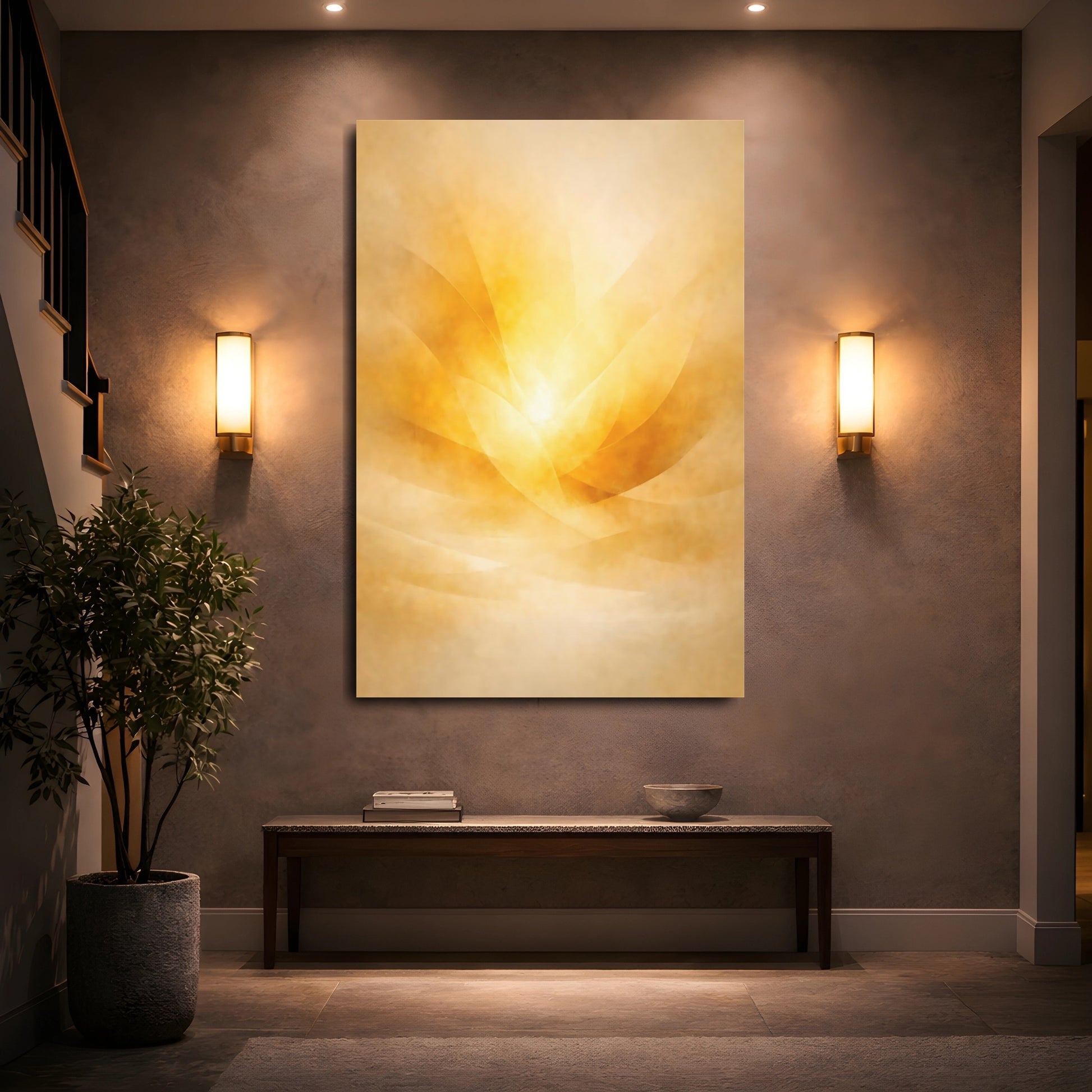 Mockup 4. Abstract Abstract Light Golden Abstract shown as stretched canvas wall art