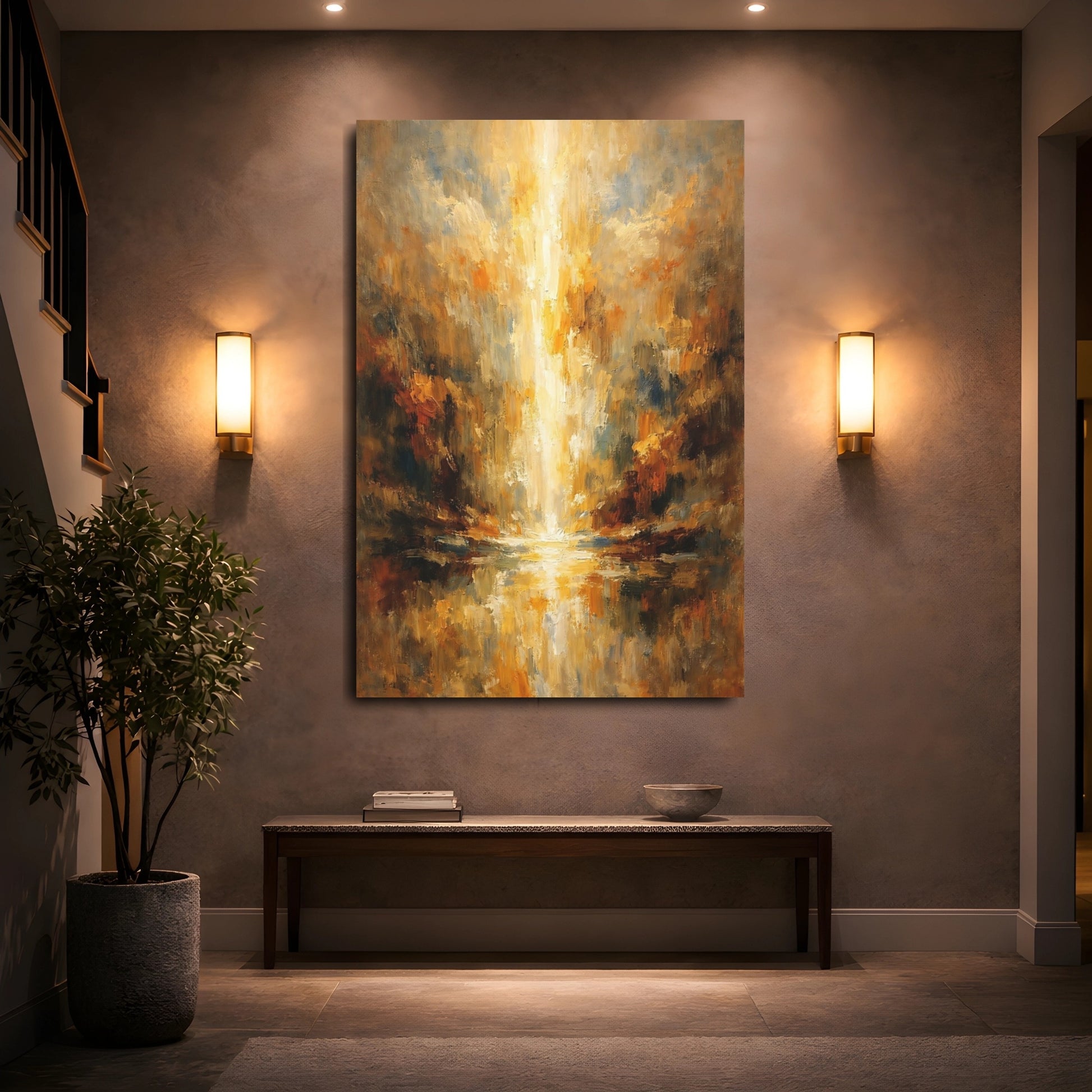 Mockup 4. Abstract Abstract Light Golden Glow Abstract shown as stretched canvas wall art