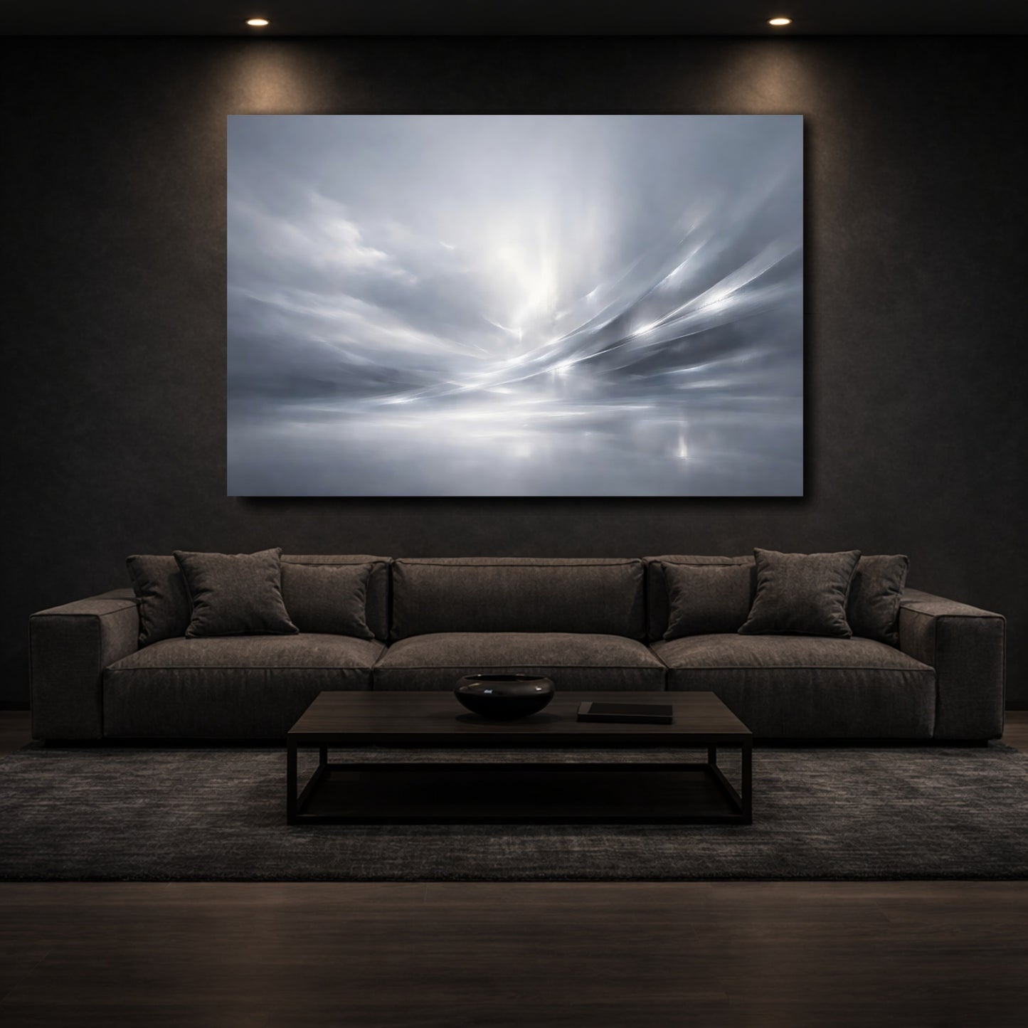 Mockup 2. Abstract Abstract Light Monochrome Abstract shown as stretched canvas wall art