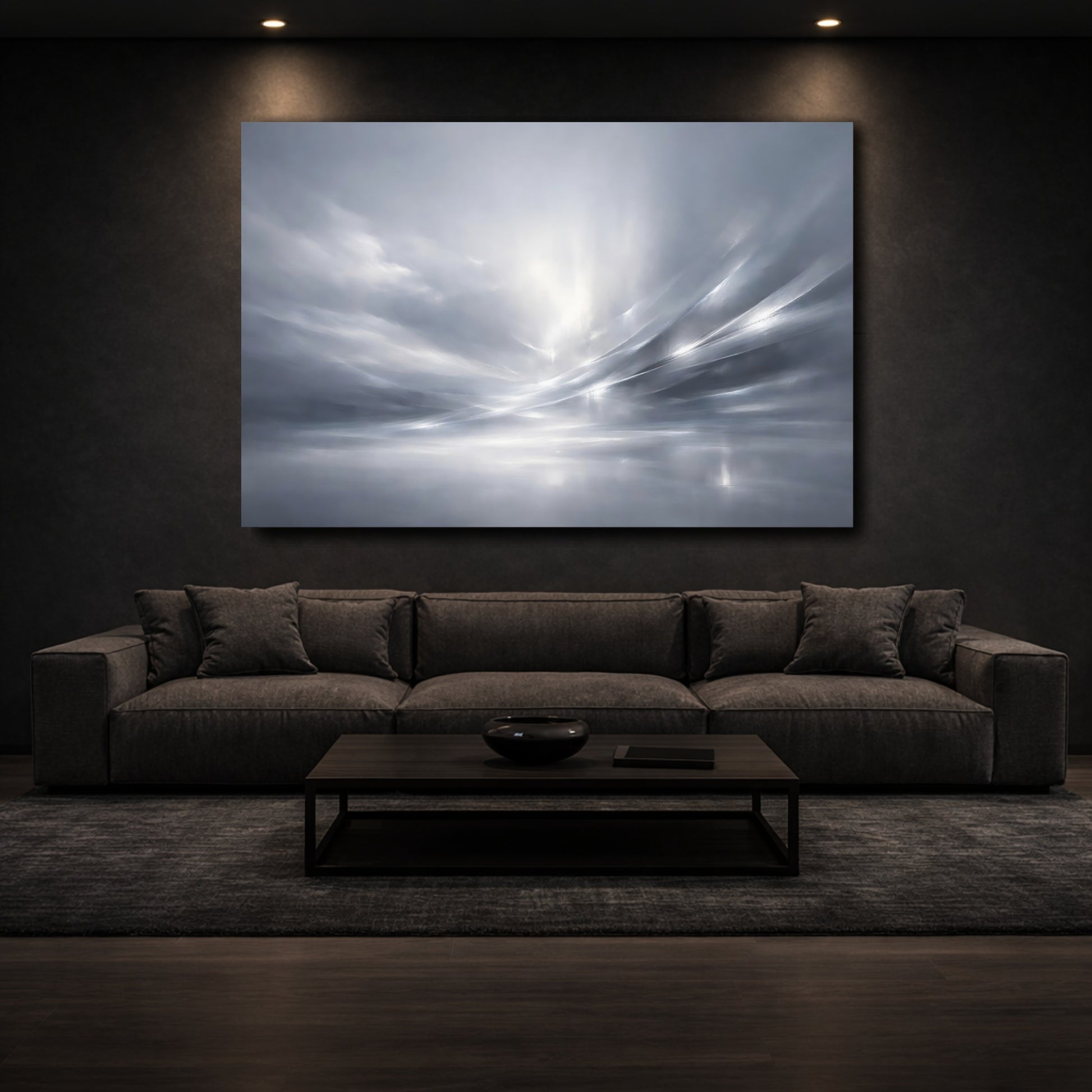 Mockup 2. Abstract Abstract Light Monochrome Abstract shown as stretched canvas wall art