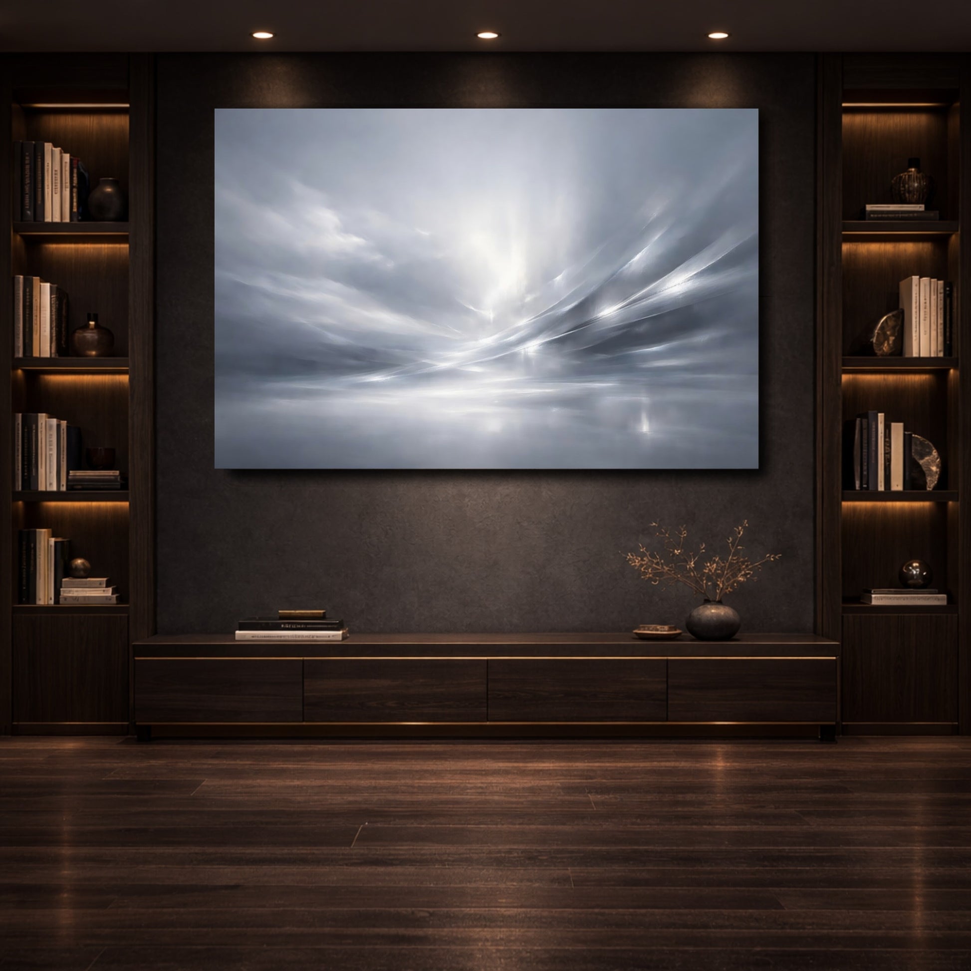Mockup 3. Abstract Abstract Light Monochrome Abstract shown as stretched canvas wall art