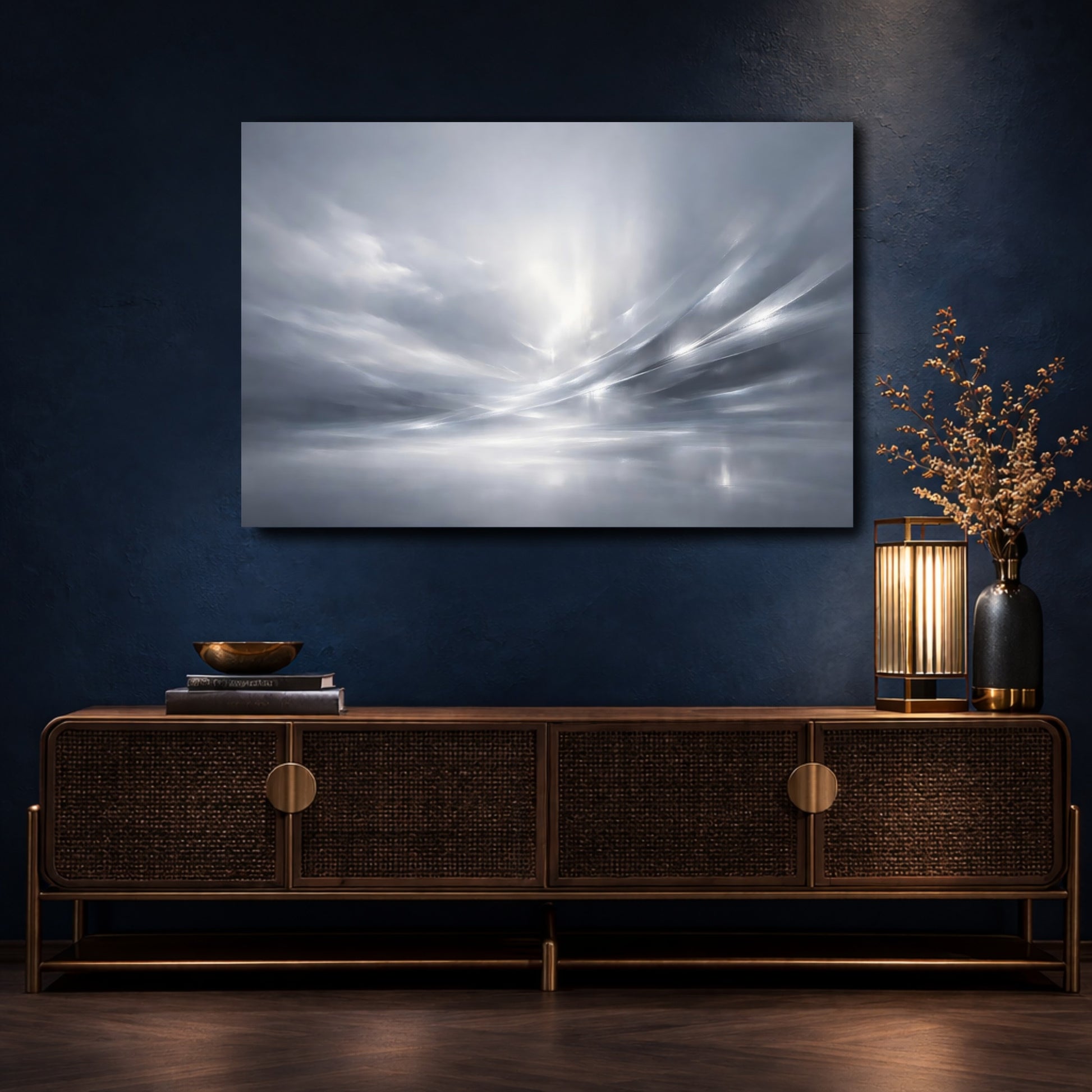 Mockup 4. Abstract Abstract Light Monochrome Abstract shown as stretched canvas wall art