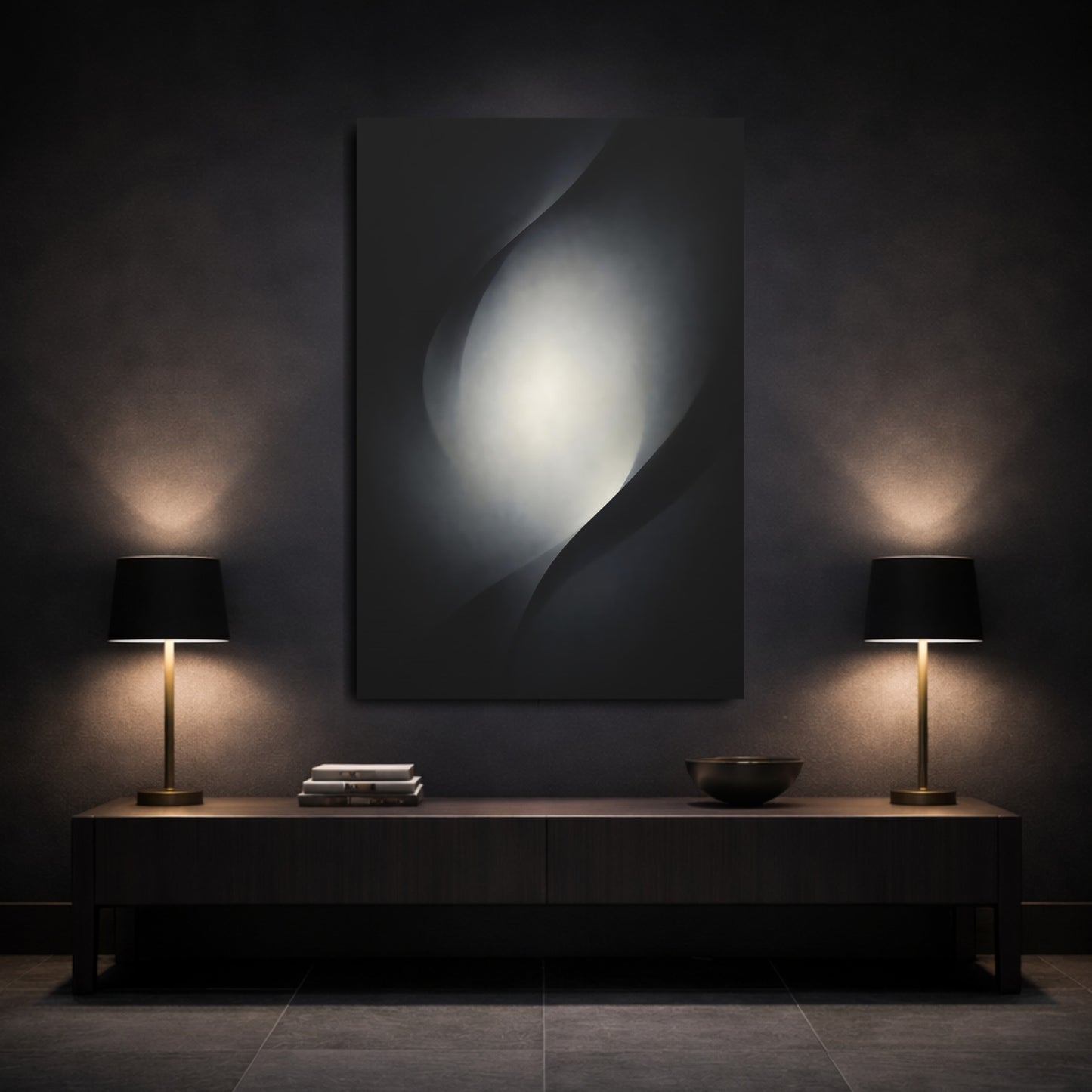 Abstract Abstract Light Monochrome Curves shown as front canvas room wall art