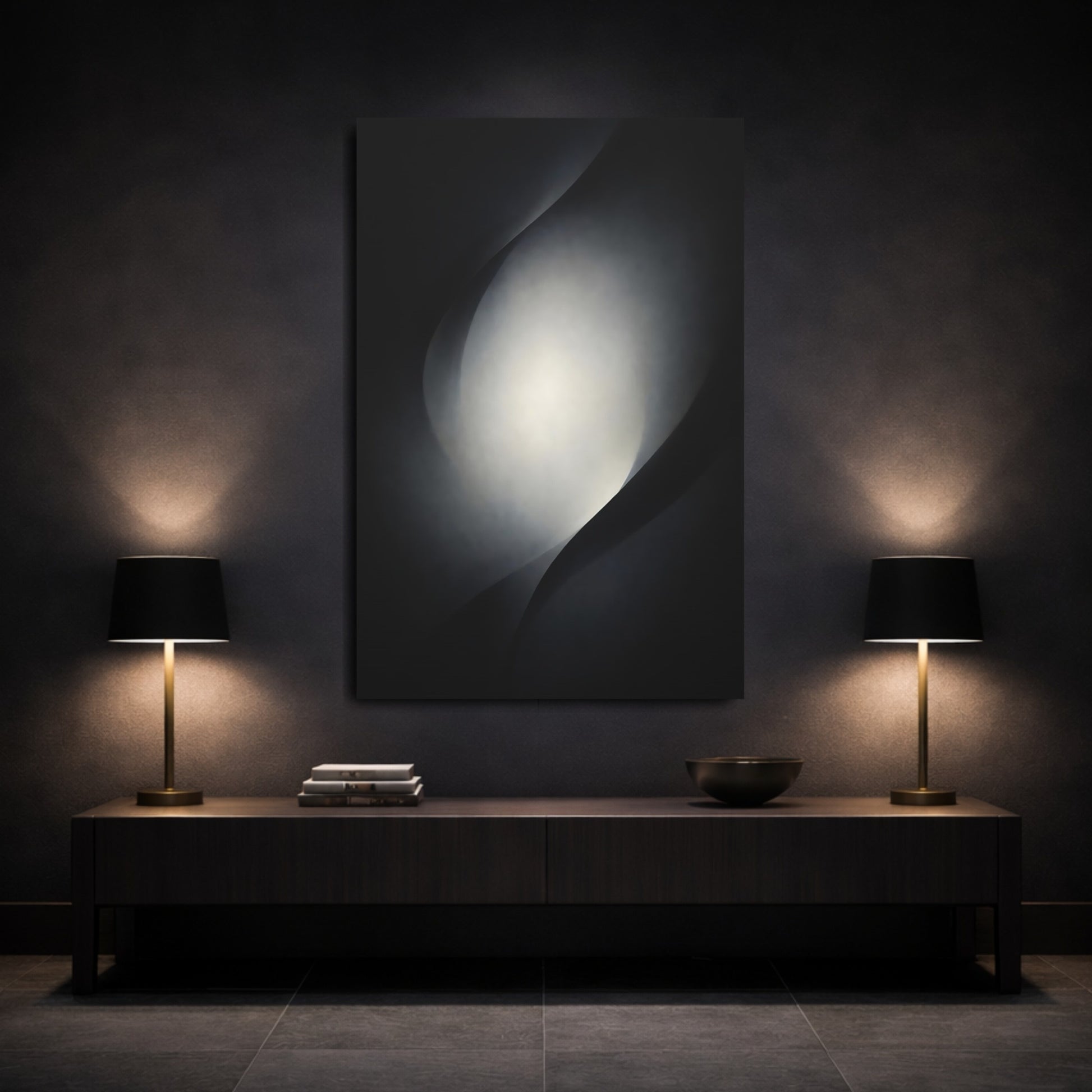 Abstract Abstract Light Monochrome Curves shown as front canvas room wall art