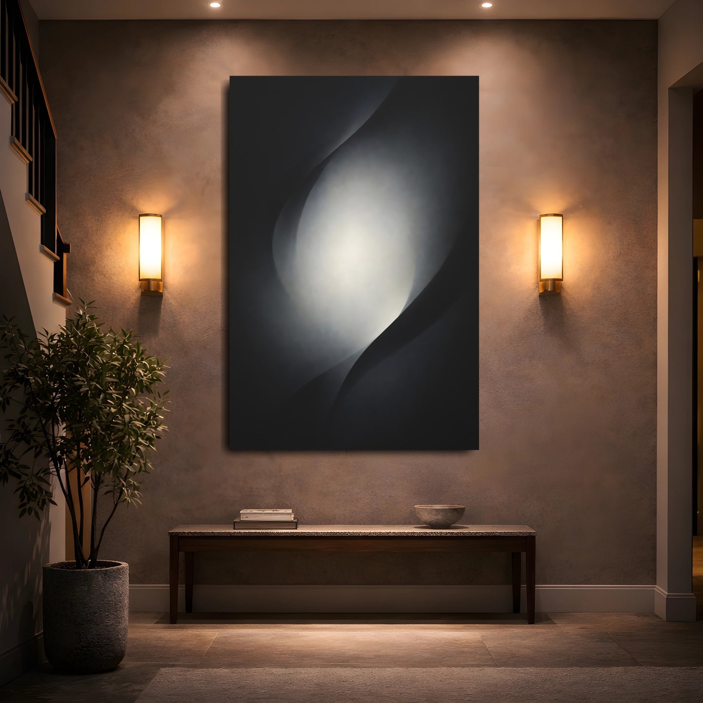 Abstract Abstract Light Monochrome Curves shown as front canvas room wall art