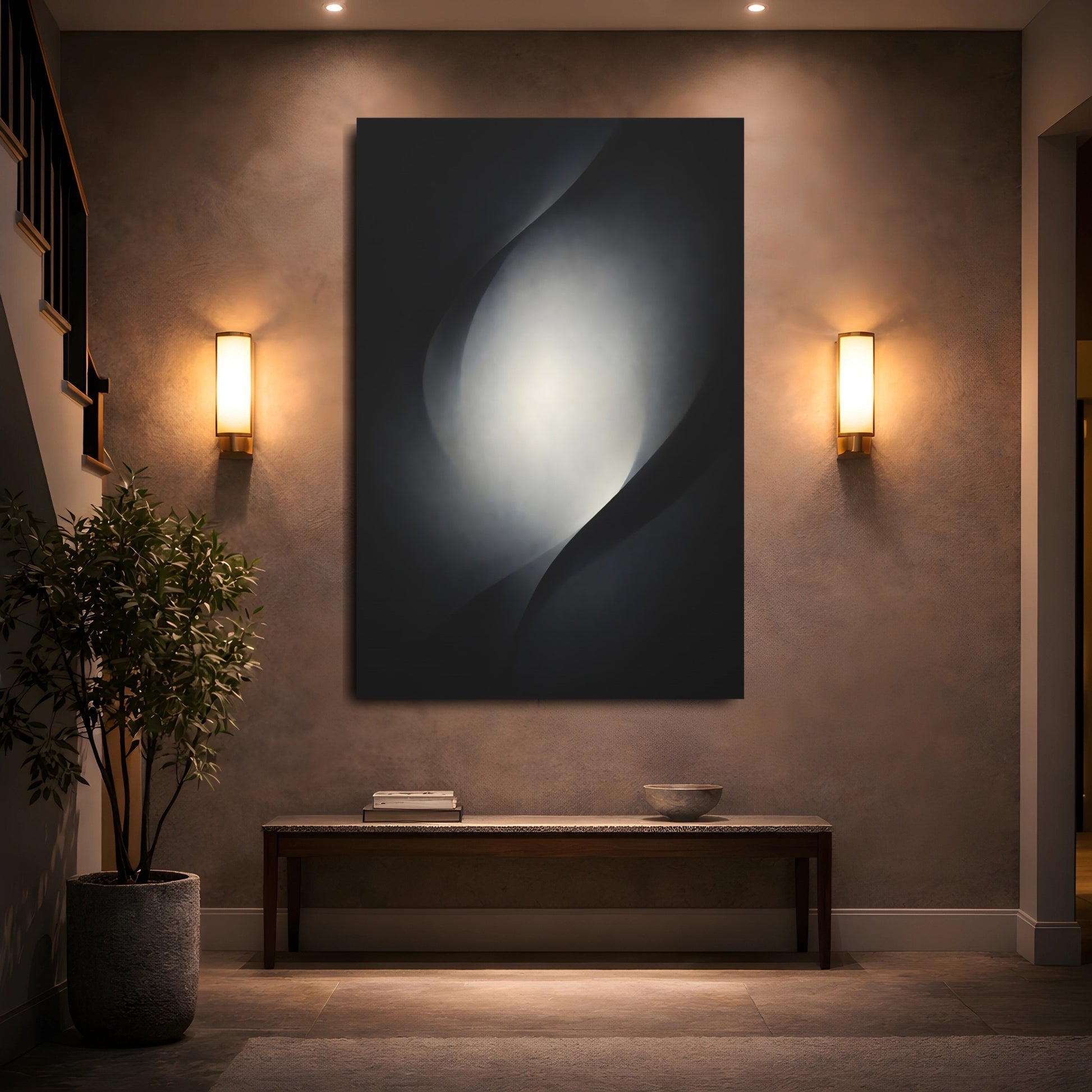 Abstract Abstract Light Monochrome Curves shown as front canvas room wall art
