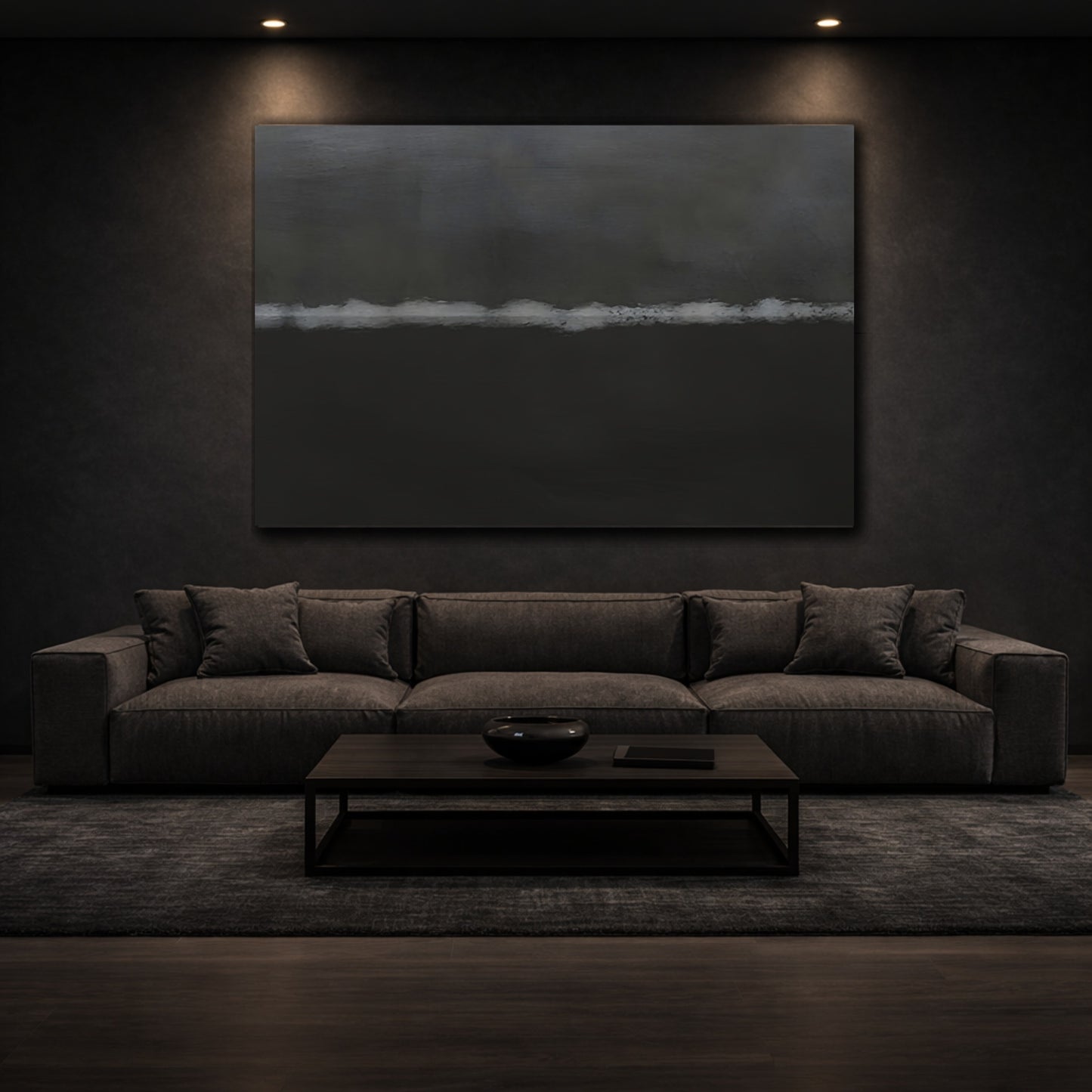 Abstract Abstract Line Dark Grey Abstract shown as front canvas room wall art