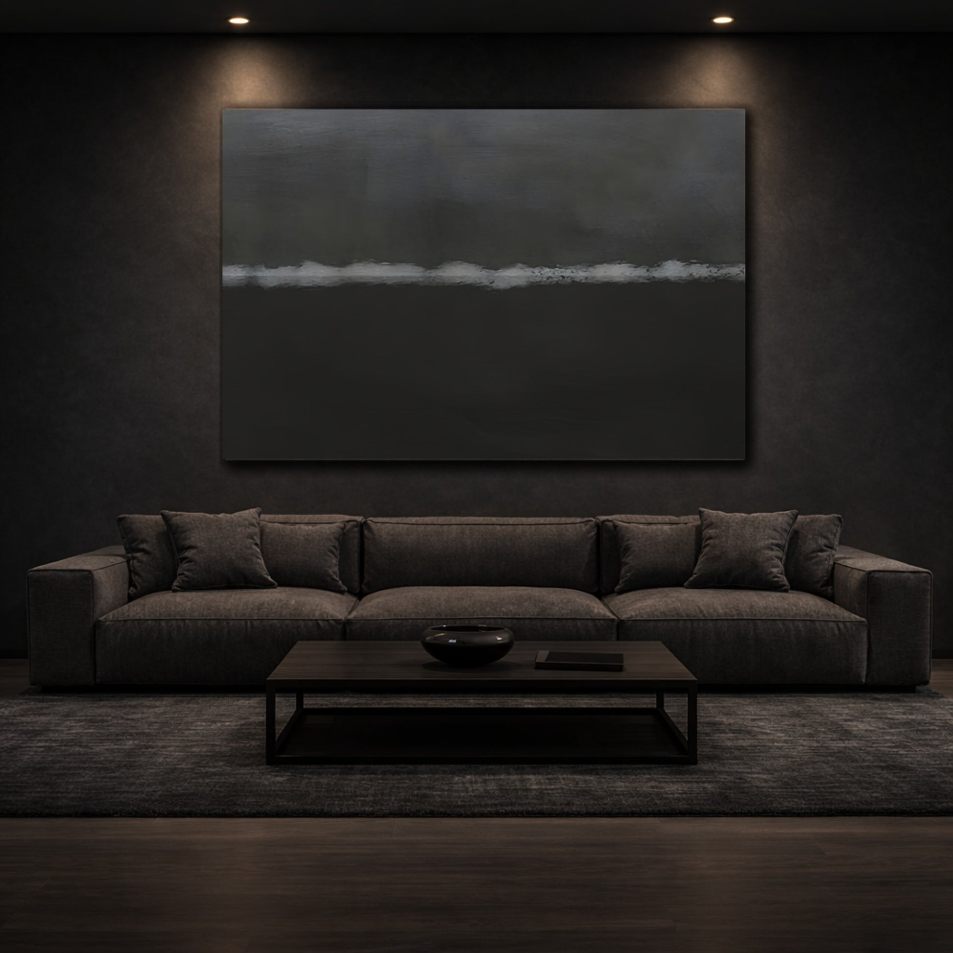Abstract Abstract Line Dark Grey Abstract shown as front canvas room wall art