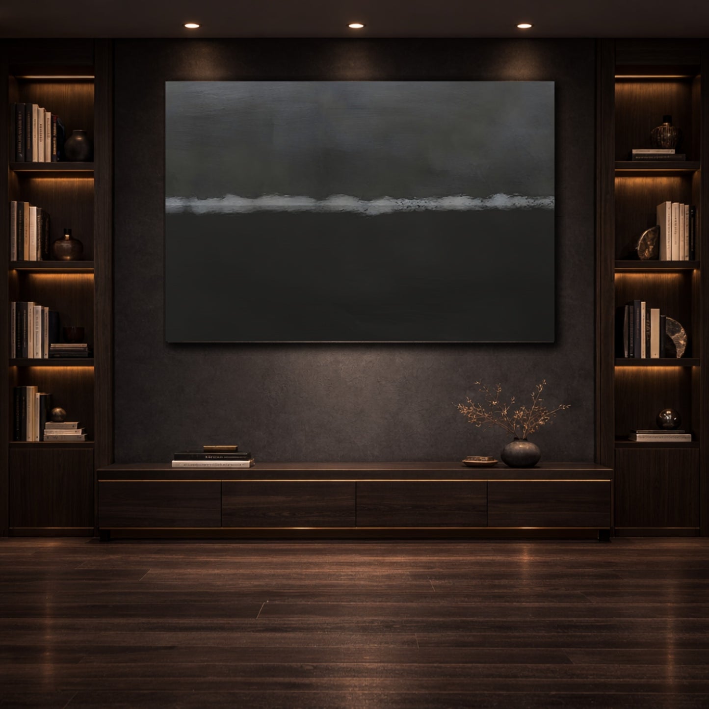 Abstract Abstract Line Dark Grey Abstract shown as front canvas room wall art