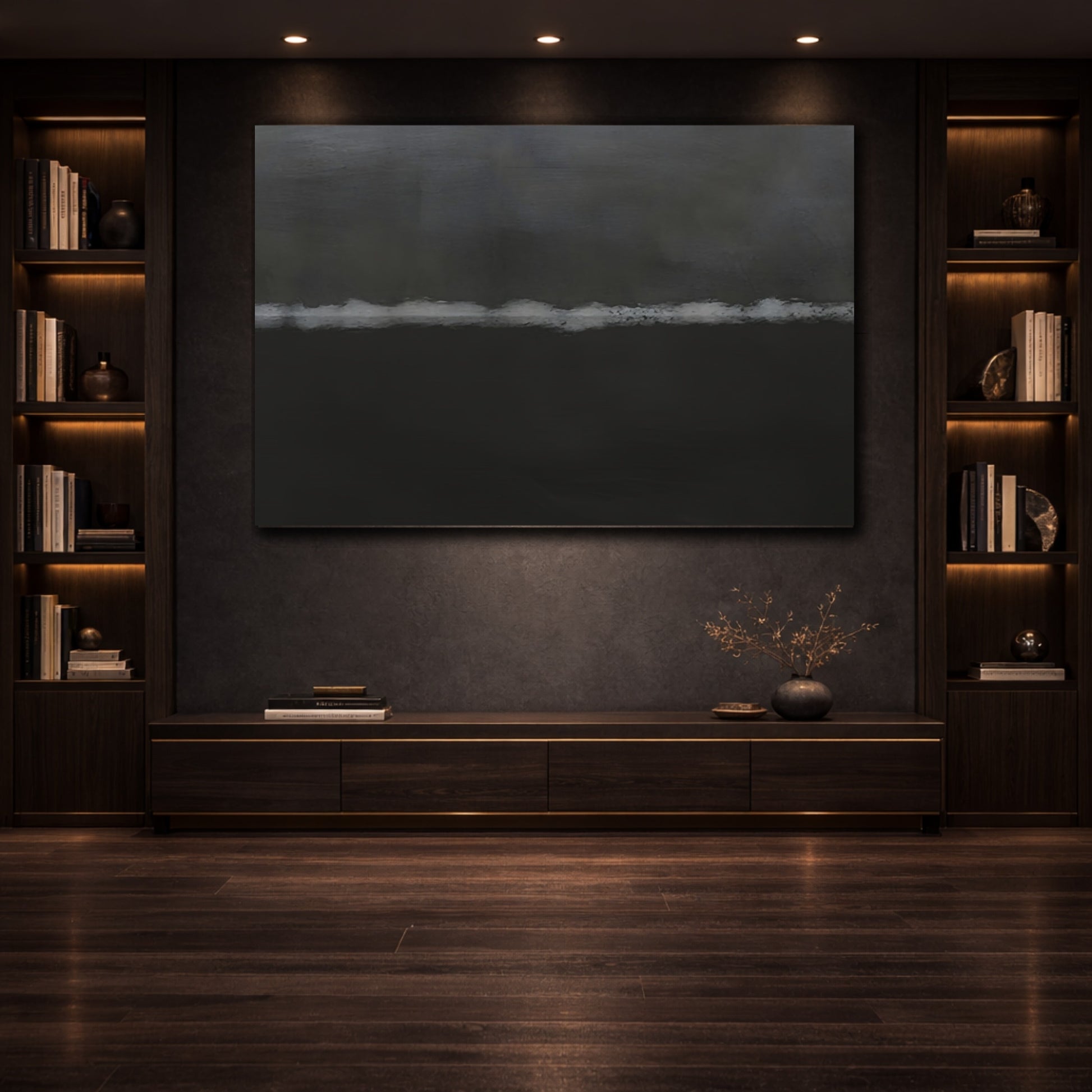 Abstract Abstract Line Dark Grey Abstract shown as front canvas room wall art